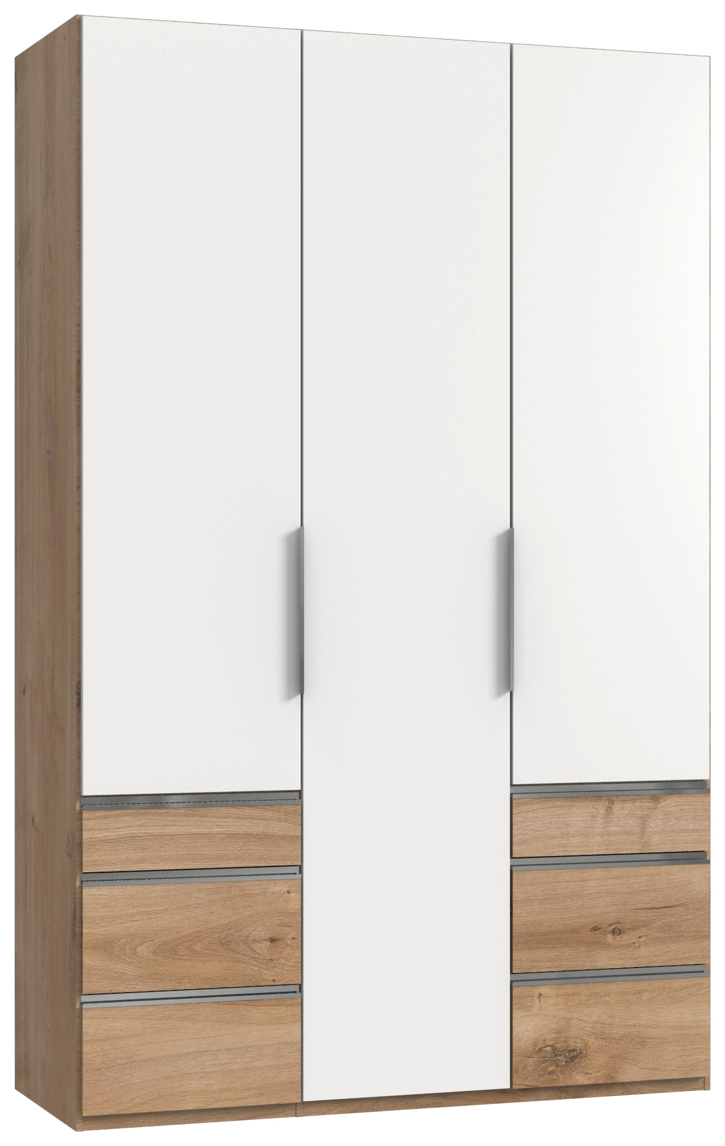 Drehtürenschrank mit Laden, 150 cm, Weiß/Eiche Dekor - Eichefarben/Weiß, MODERN, Holzwerkstoff (150/236/58cm) - MID.YOU