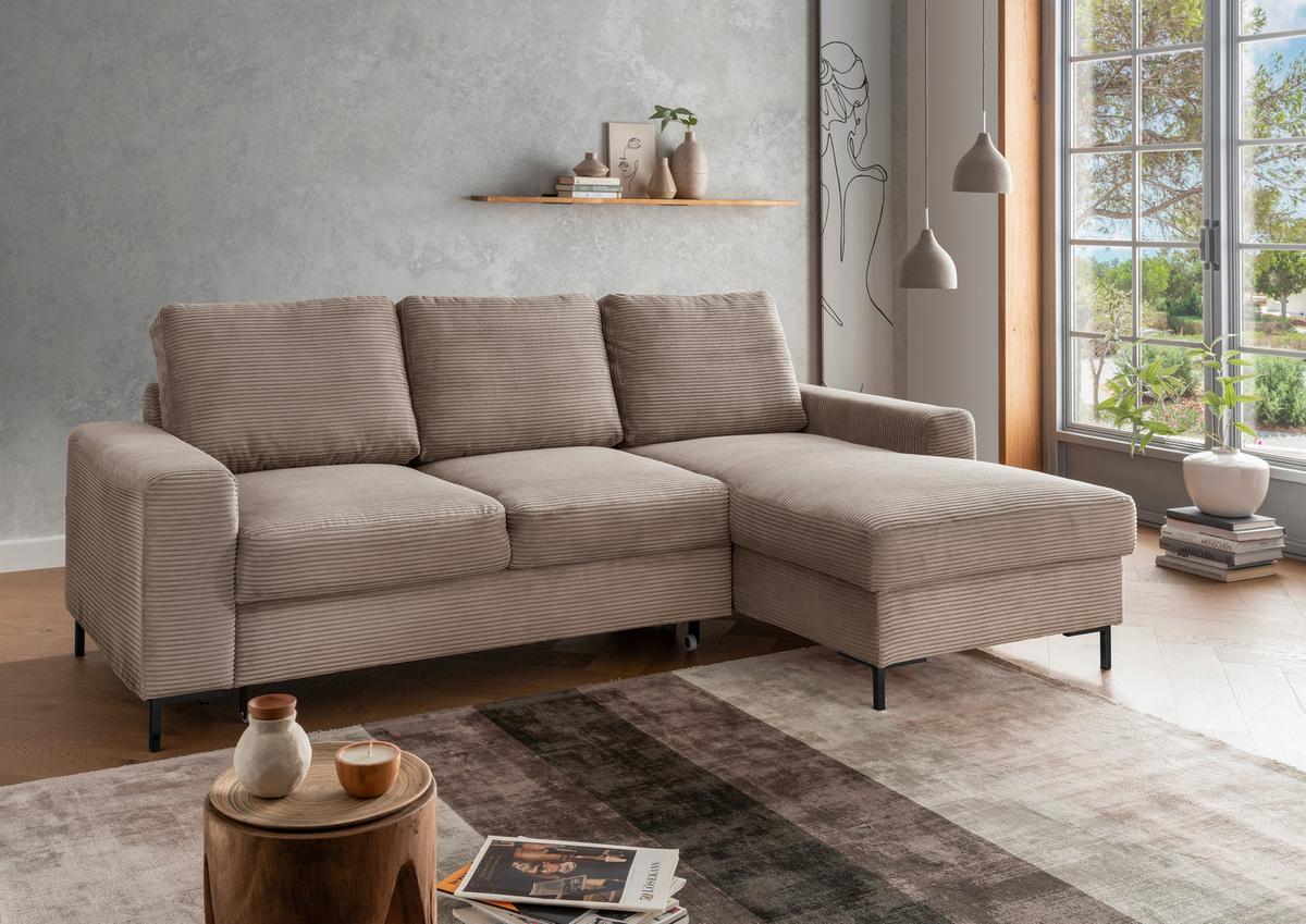 Eckschlafsofa Zona, Graubraun S: 237x143 Cm - Graubraun/Schwarz, KONVENTIONELL, Textil (237/143cm) - Livetastic