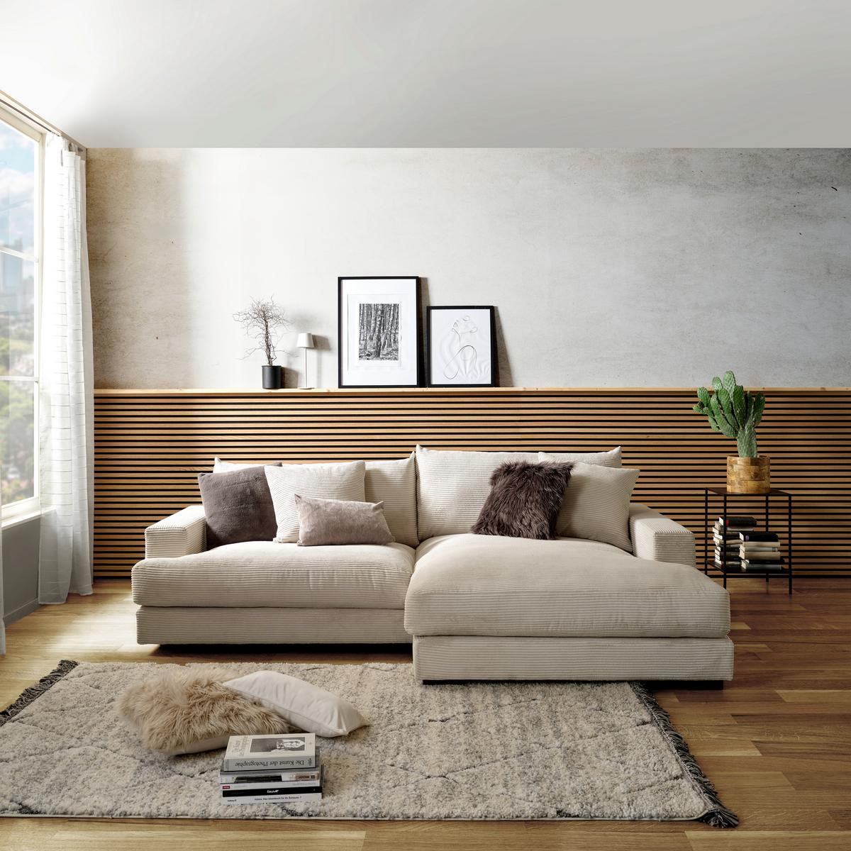 Ecksofa Pelle - Beige/Schwarz, MODERN, Textil