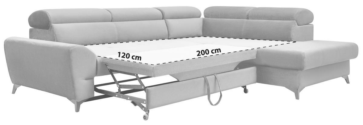 Ecksofa Mit Bettkasten Swan + Bettfunktion Blau Velours - Blau/Schwarz, MODERN, Textil (272/212cm) - MID.YOU