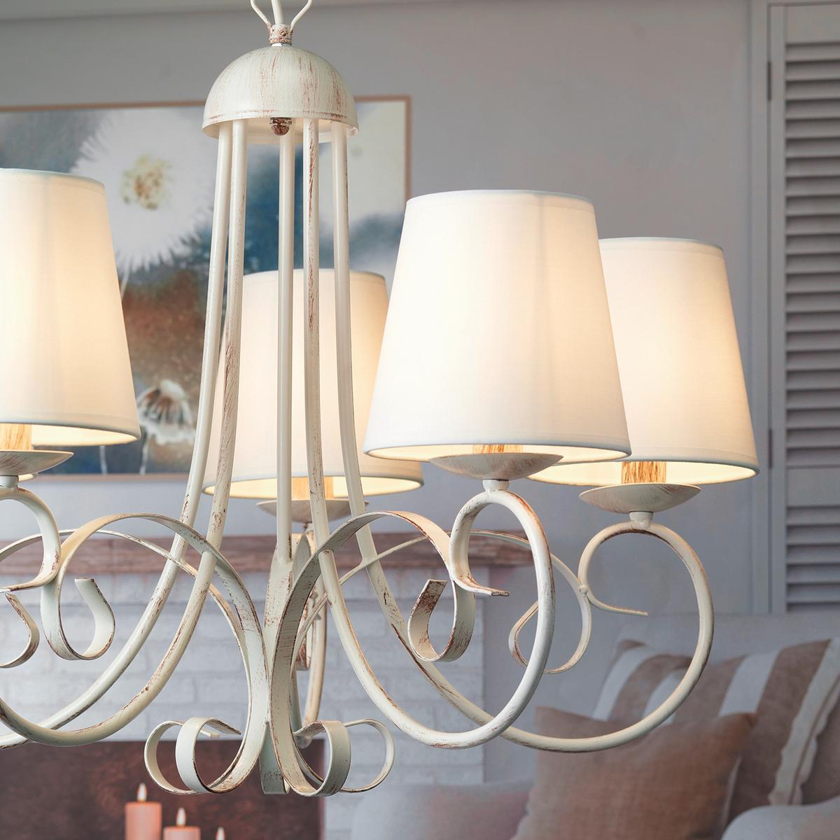 Kronleuchter 4885/5p - Weiß, KONVENTIONELL, Textil/Metall (70/115cm)