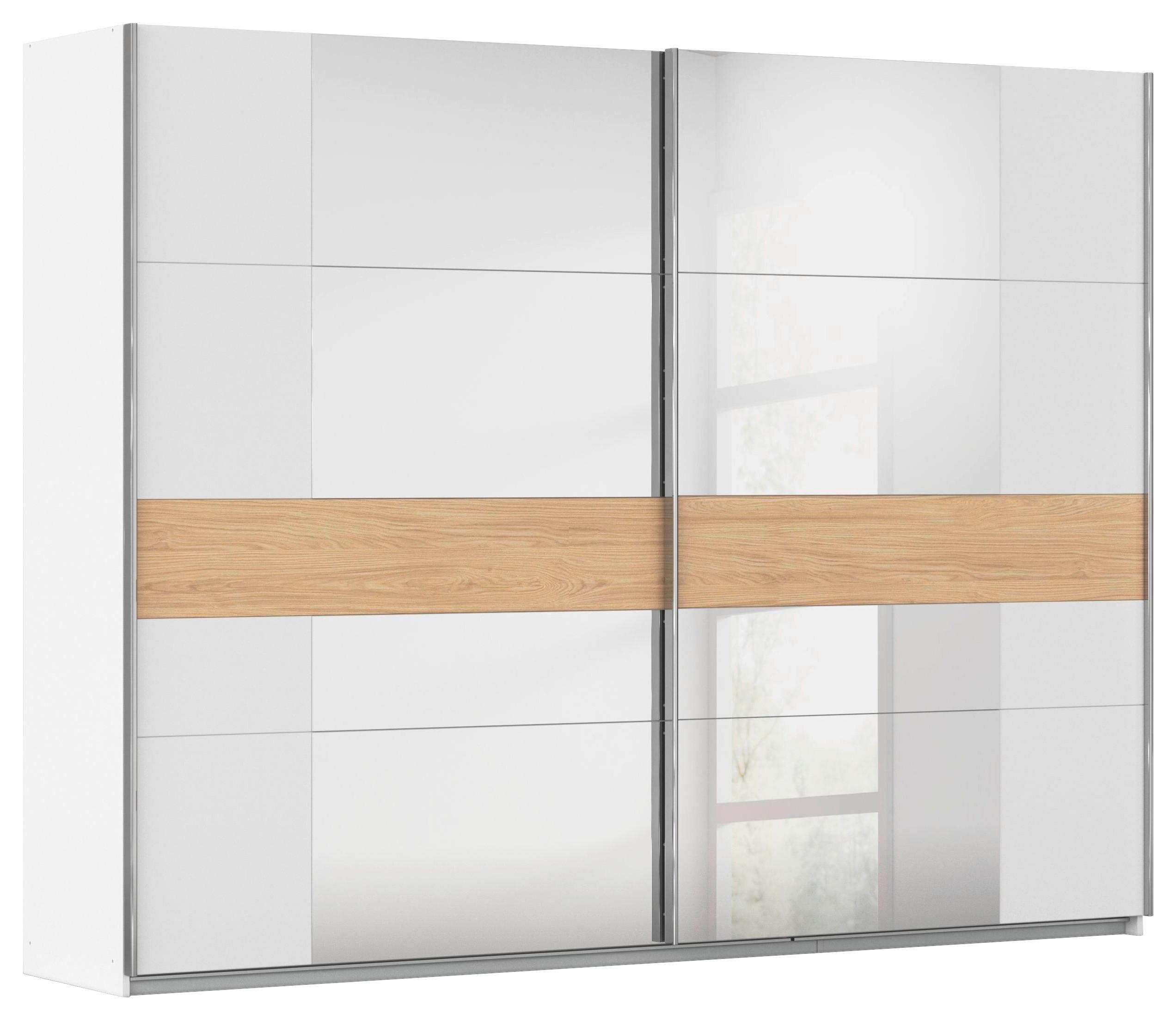 Schwebetürenschrank Mit Spiegel 270cm Calisto, Weiß/Eiche - Eichefarben/Weiß, KONVENTIONELL, Holzwerkstoff (270/210/57cm) - James Wood