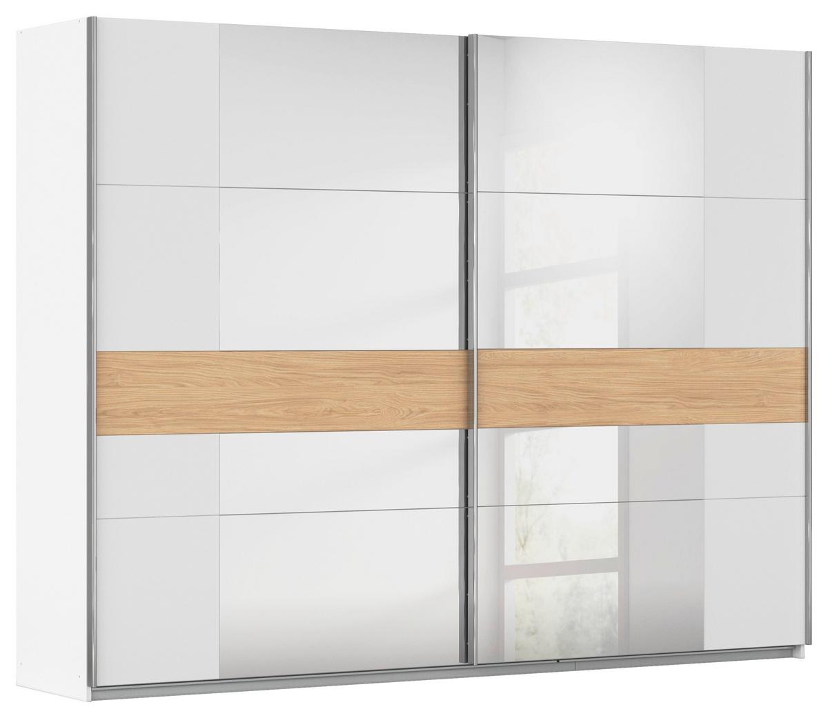 Schwebetürenschrank Mit Spiegel 270cm Calisto, Weiß/Eiche - Eichefarben/Weiß, KONVENTIONELL, Holzwerkstoff (270/210/57cm) - James Wood