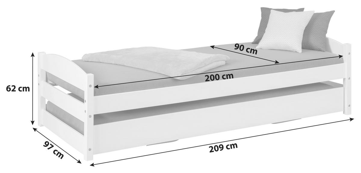 Dřevěná rozkládací postel VINDAS, bílá - bílá/přírodní barvy, Konvenční, dřevo (90-180/200cm) - MID.YOU