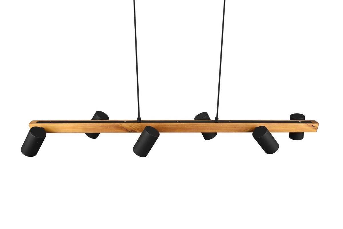 Hängeleuchte Marley H: 150 cm 6-Flammig, Echtholz Kiefer - Schwarz, Basics, Holz/Metall (115/20/150cm) - Trio Leuchten