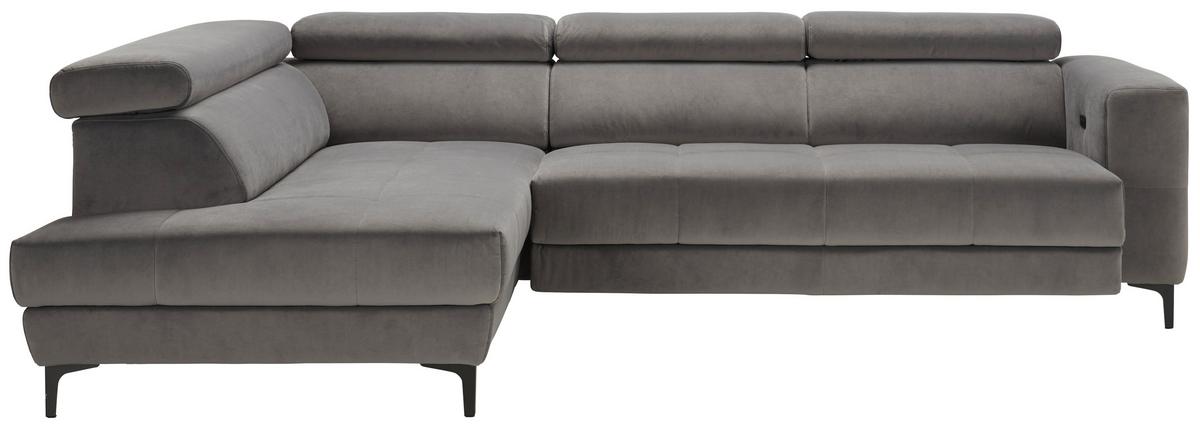 Rohová sedačka EMMA, ľavá, sivá,nast.op.hl,USB,el.výsuv - čierna/sivá, Modern, textil (210/301cm) - Premium Living