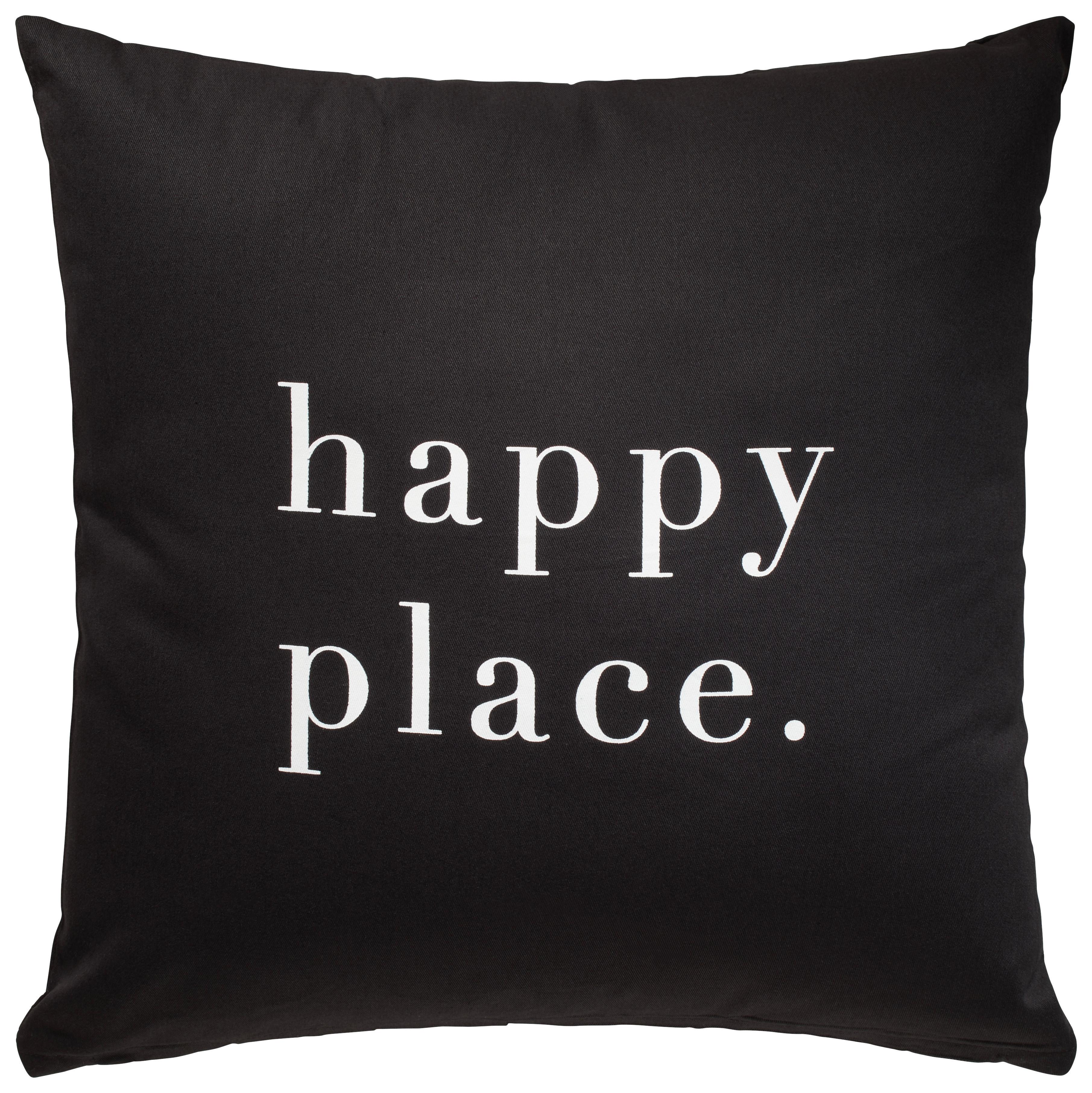 Dekorační Polštář Happy Place, 45/45cm, Černá - černá, Moderní, textil (45/45cm) - Modern Living
