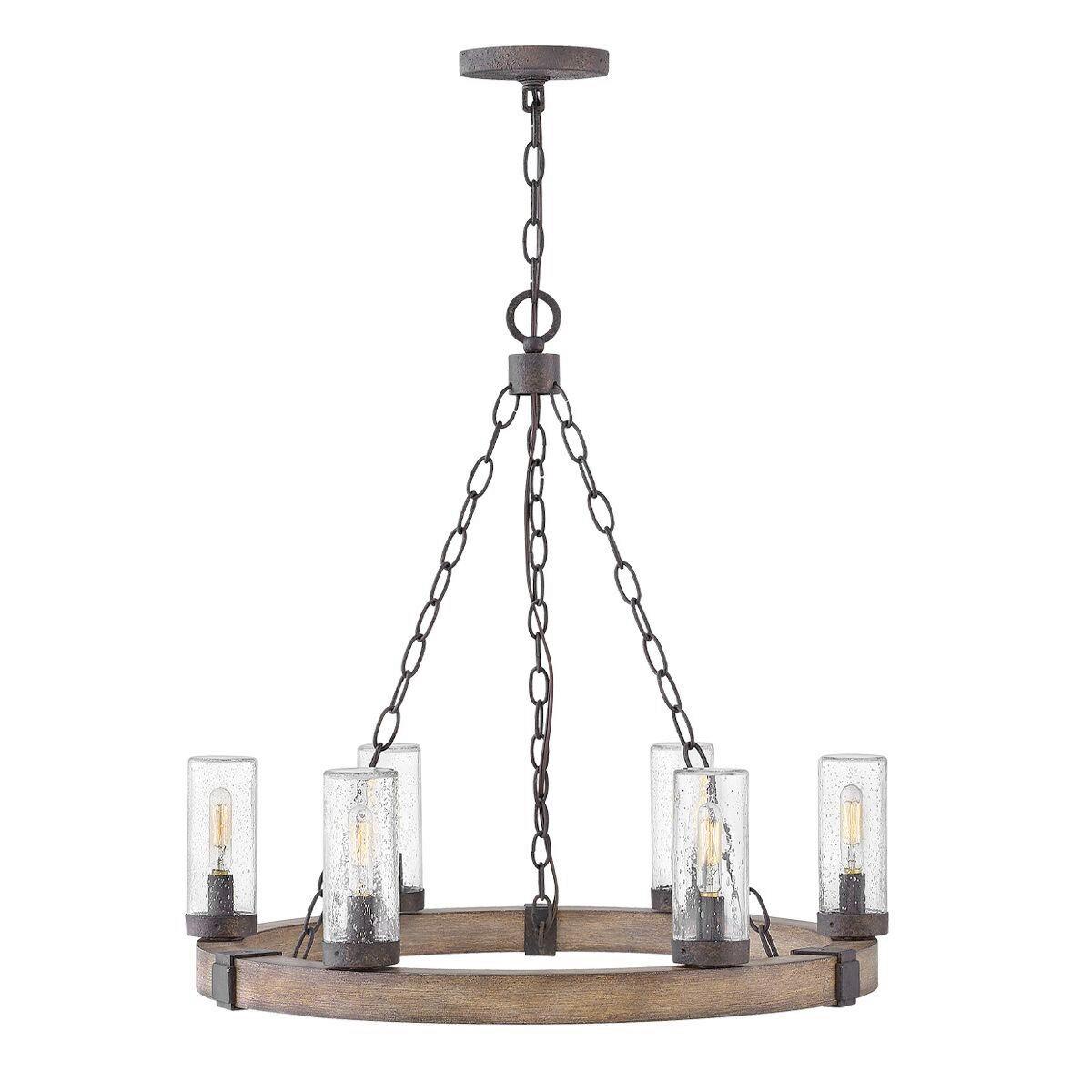 Csillár Hk-Sawyer6-Sq - fekete/vad tölgy, Konventionell, üveg/fém (59,1/61cm) - Elstead Lighting