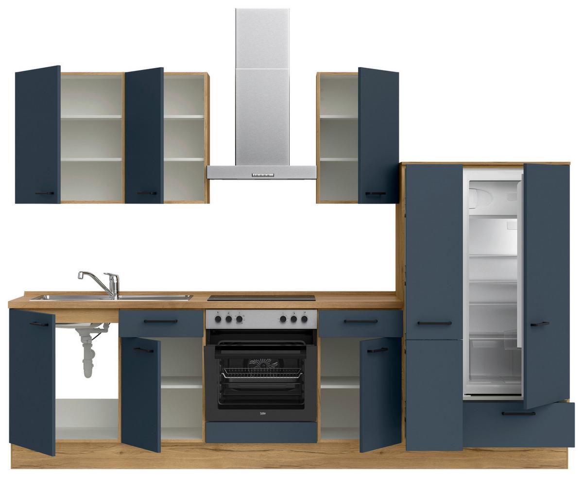 Küchenleerblock Easytouch Low-Line, L7 Rechts - Blau/Eichefarben, MODERN, Holzwerkstoff (300cm) - Nobilia