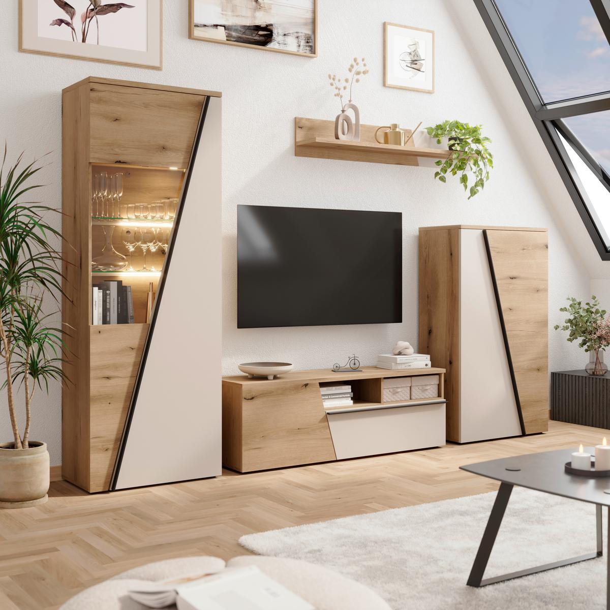 Highboard Venedig NEW Eichefarben/Kaschmir B: 77 cm - Kaschmir/Eichefarben, MODERN, Holzwerkstoff (77/134/37cm)