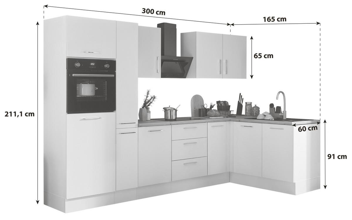 Eckküche Turin Weiß/eiche Dekor 300x165 Cm - Weiß/Eiche Artisan, Basics, Holzwerkstoff (300/165cm) - MID.YOU