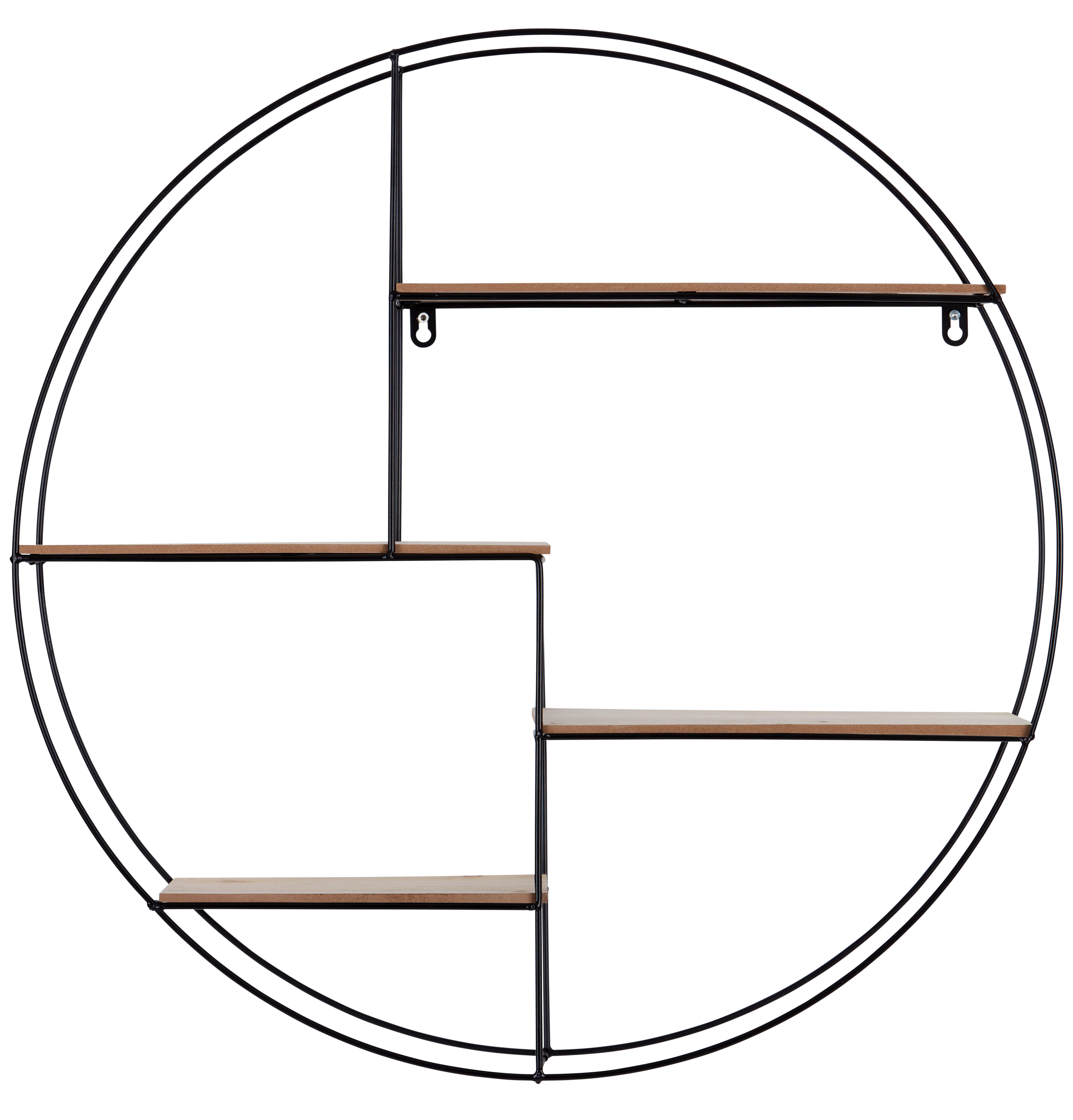 Nástěnný Regál Rom 1 - černá/barvy pinie, Moderní, kov/kompozitní dřevo (70/70/15cm)