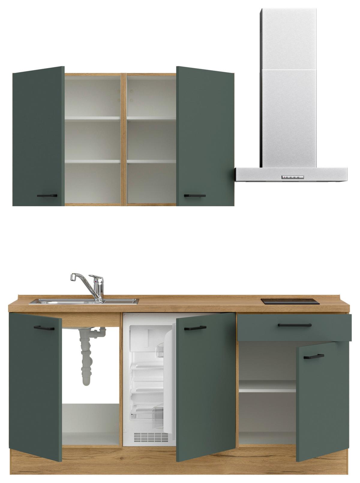 Kuchyňská linka 180 cm, minerální zelená,ultra matná - barvy dubu/černá, Moderní, kov/kompozitní dřevo (180cm) - Nobilia