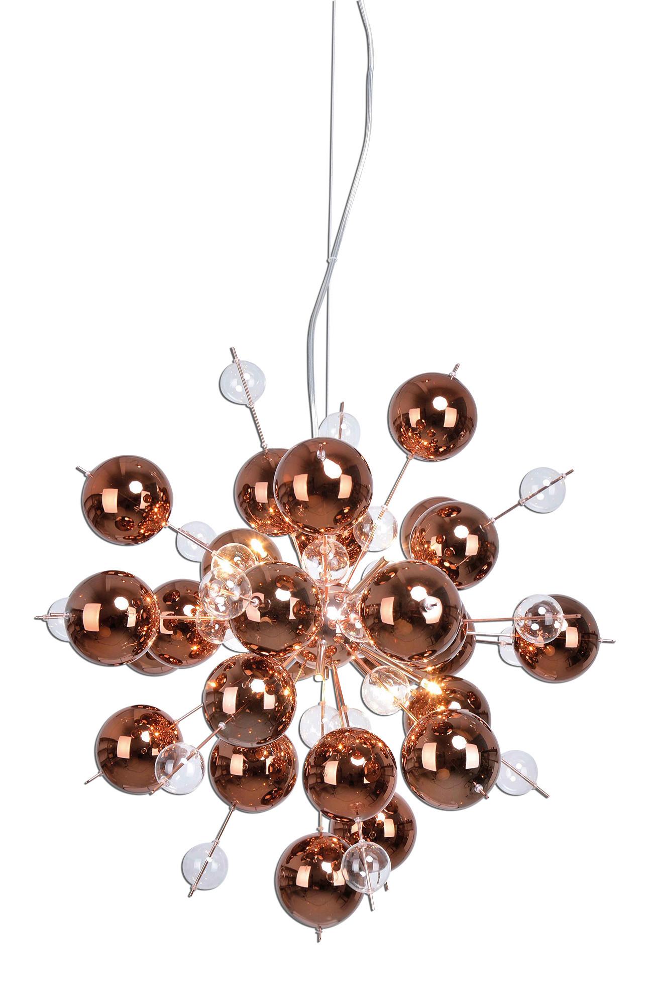 Hängeleuchte Explosion H:150cm 10-Flammig, Kronleuchter - Klar/Kupferfarben, Trend, Glas/Metall (65/150cm) - Näve