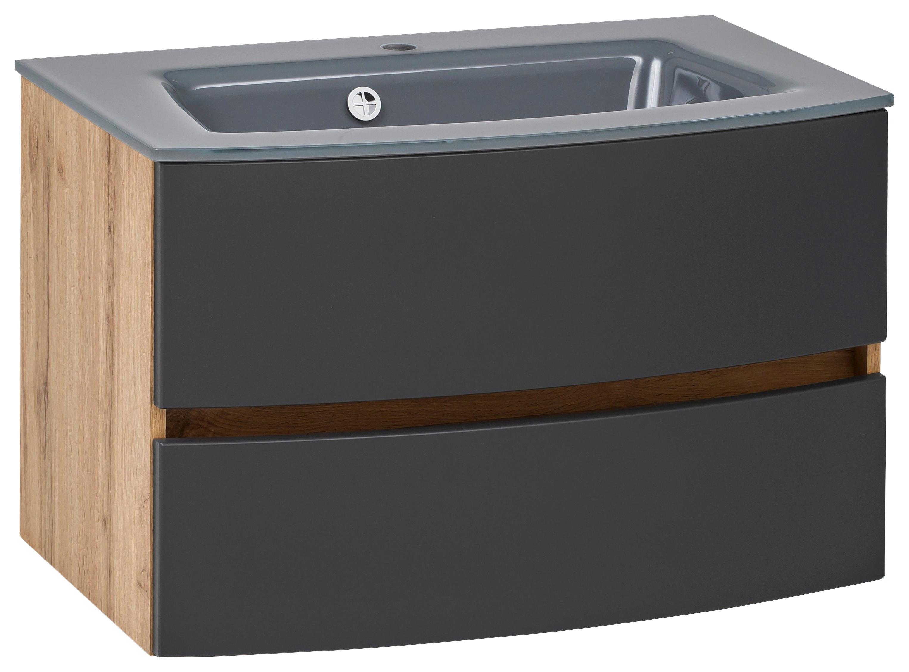 Waschbecken mit Unterschrank Kopenhagen B: 80 cm Grau - Eichefarben/Anthrazit, KONVENTIONELL, Glas/Holzwerkstoff (80cm) - Held
