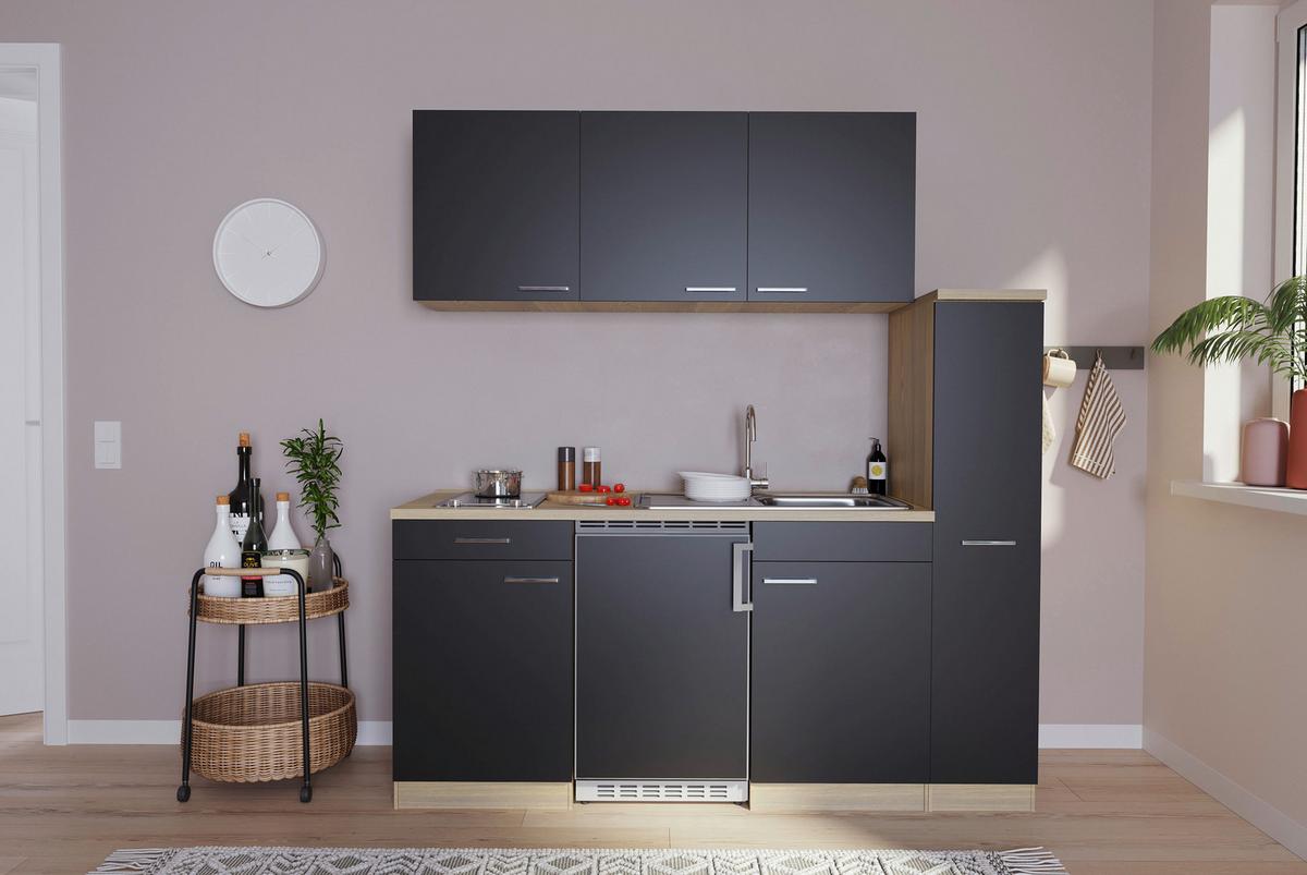 Küchenblock Luis Singleküche 180 cm - Eichefarben/Schwarz, Basics, Holzwerkstoff (180cm) - Respekta