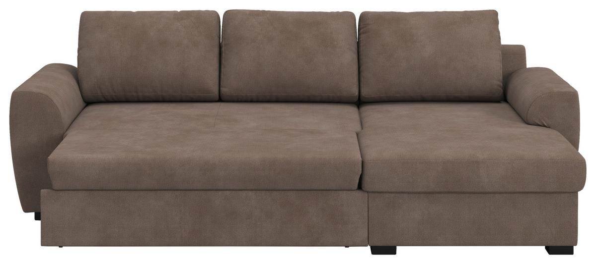 Ecksofa mit Bettfunktion Mikrofaser taupe, B: 253cm - Taupe/Schwarz, Trend, Textil (253/154cm) - MID.YOU
