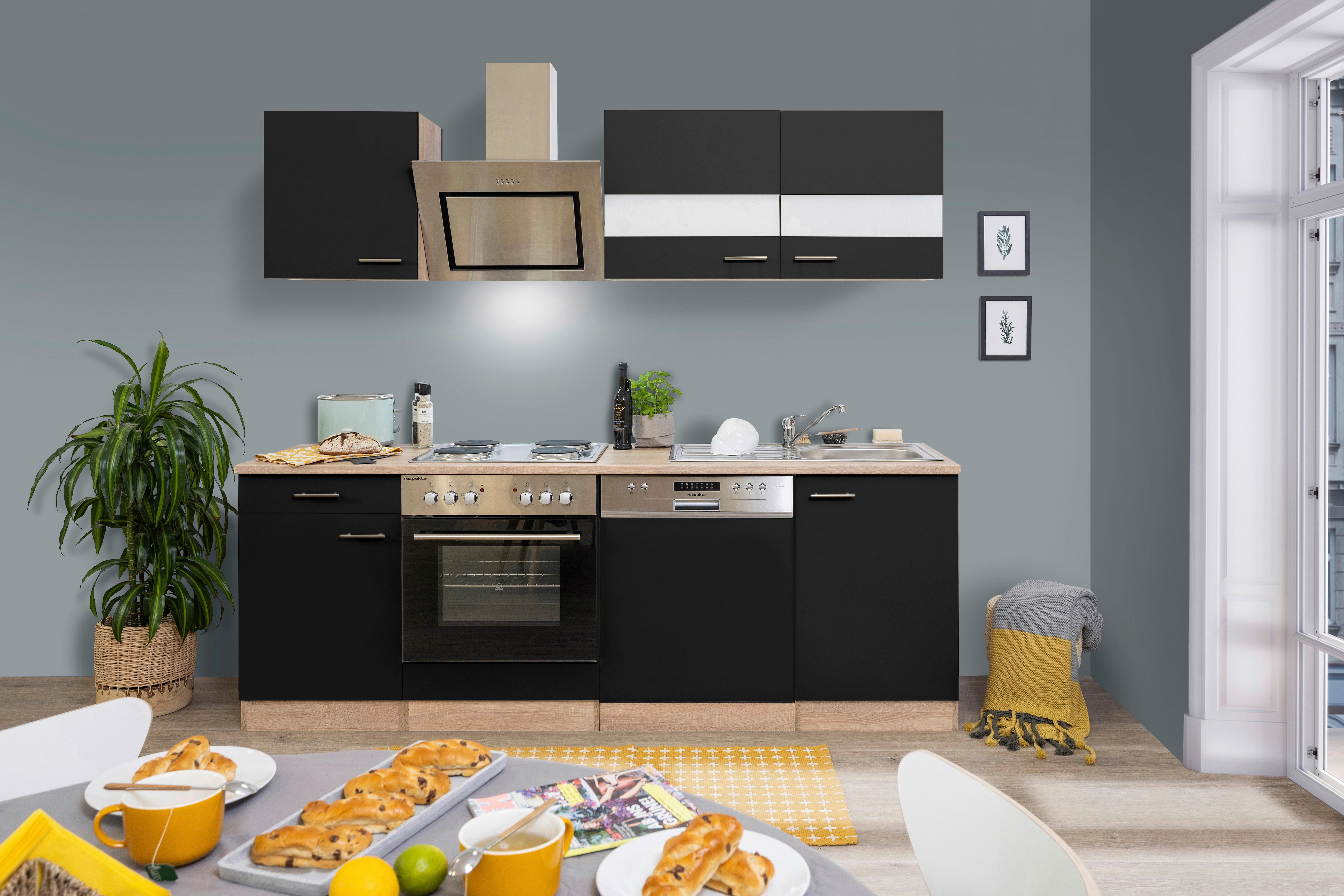 Küchenblock Merle Küchenblock 220 Cm - Eichefarben/Schwarz, Basics, Holzwerkstoff (220cm) - Respekta