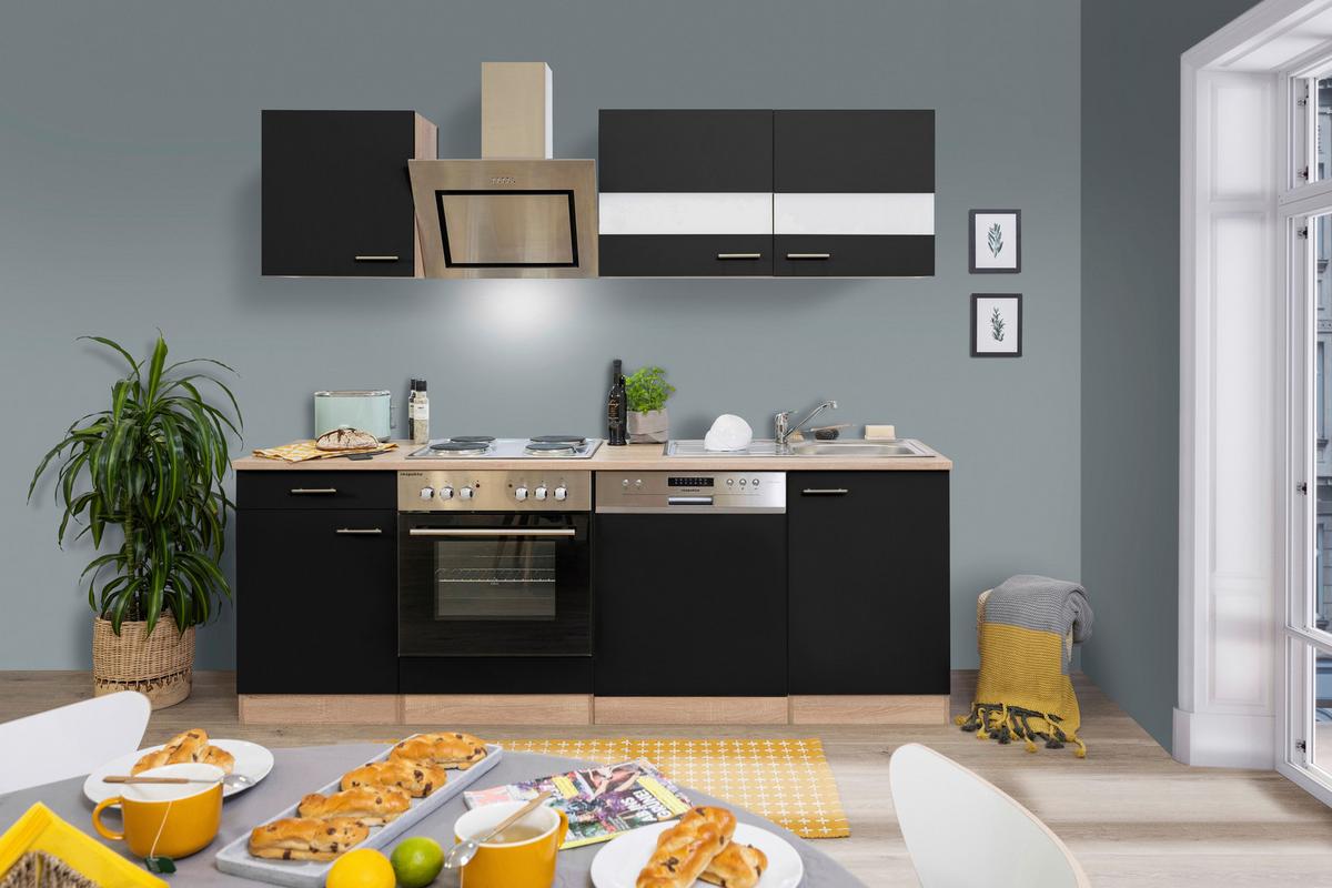 Küchenblock Merle Küchenblock 220 Cm - Eichefarben/Schwarz, Basics, Holzwerkstoff (220cm) - Respekta