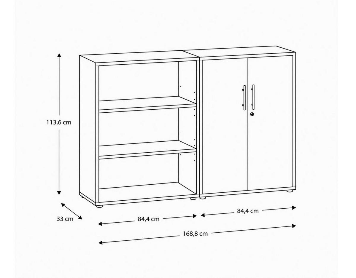 AKTENSCHRANK OFFICE EDITION-SW SET 1 NIEDR. - Weiß Hochglanz/Anthrazit, MODERN, Holzwerkstoff (168,8/113,6/33cm) - MID.YOU