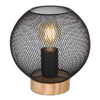 Tischlampe 15663t Schwarz Metall Mit Schalter - Schwarz/Braun, Basics, Holz/Metall (20/20cm) - Globo