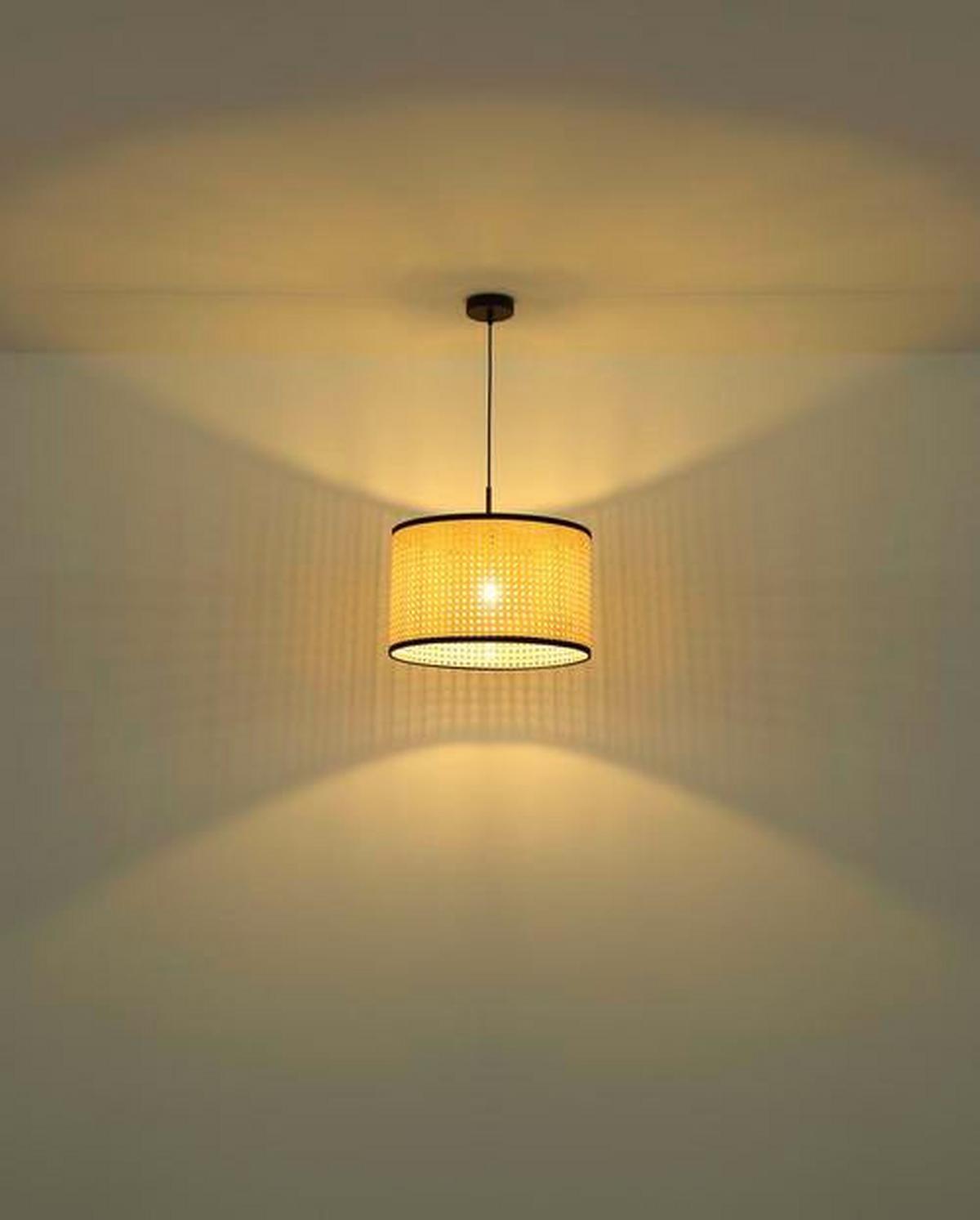 Hängeleuchte Grizzana H: 140 Cm 1-Flammig, Im Retro-Look - Schwarz/Naturfarben, Natur, Kunststoff/Metall (45/140cm) - Globo