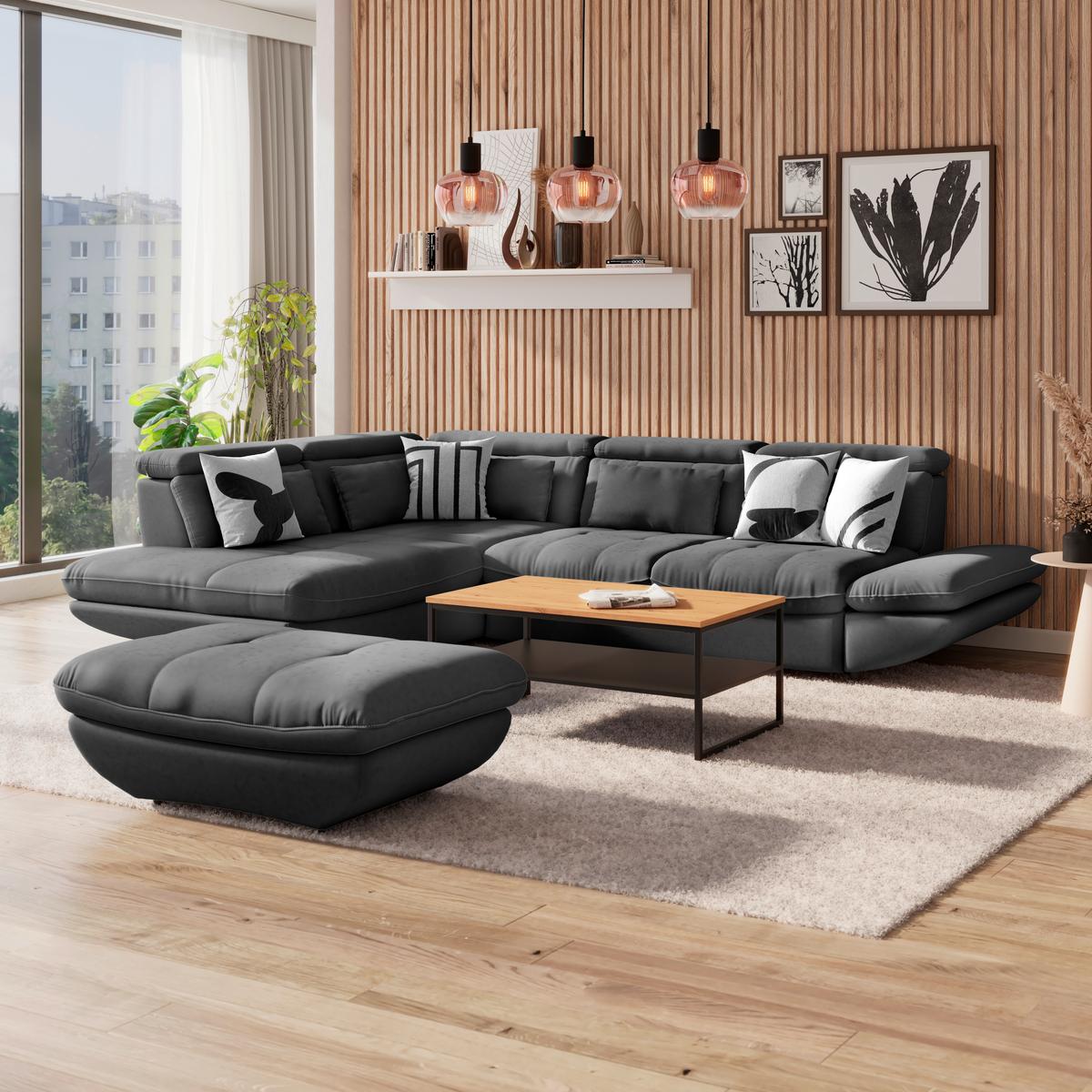 Wohnlandschaft Park - Anthrazit/Schwarz, MODERN, Textil (311/233cm) - Luca Bessoni