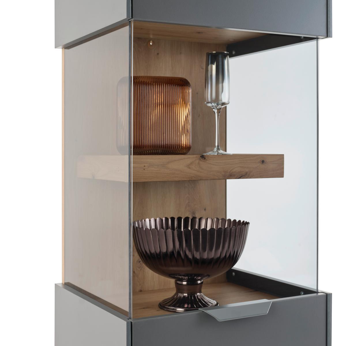 Vitrine Jake Anthrazit/Eiche Dekor B:45,7cm - Anthrazit/Eiche Artisan, Trend, Glas/Holzwerkstoff (45,7/187/38cm)