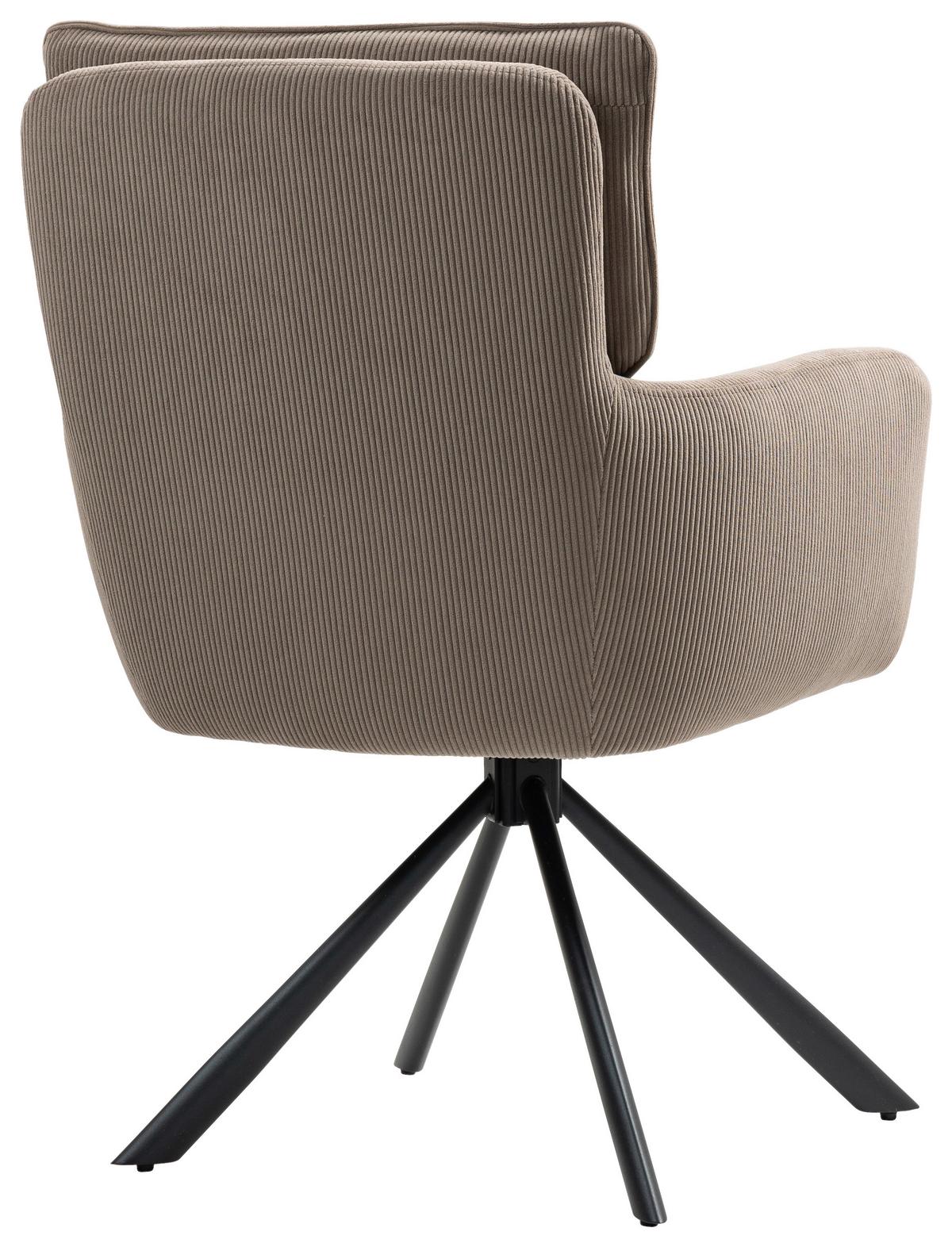 Armlehnstuhl Mila Cord Braun Sitzfl. 180° drehbar, B: 60cm - Schwarz/Braun, KONVENTIONELL, Textil/Metall (60/95/67cm) - MID.YOU