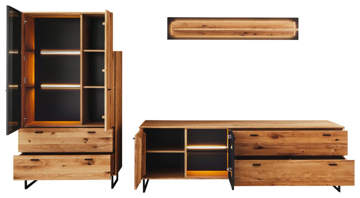 Wohnwand Arezzo Wildeiche/Anthrazit B: 319 cm - Wildeiche/Anthrazit, Design, Glas/Holz (319/186/50cm) - MID.YOU