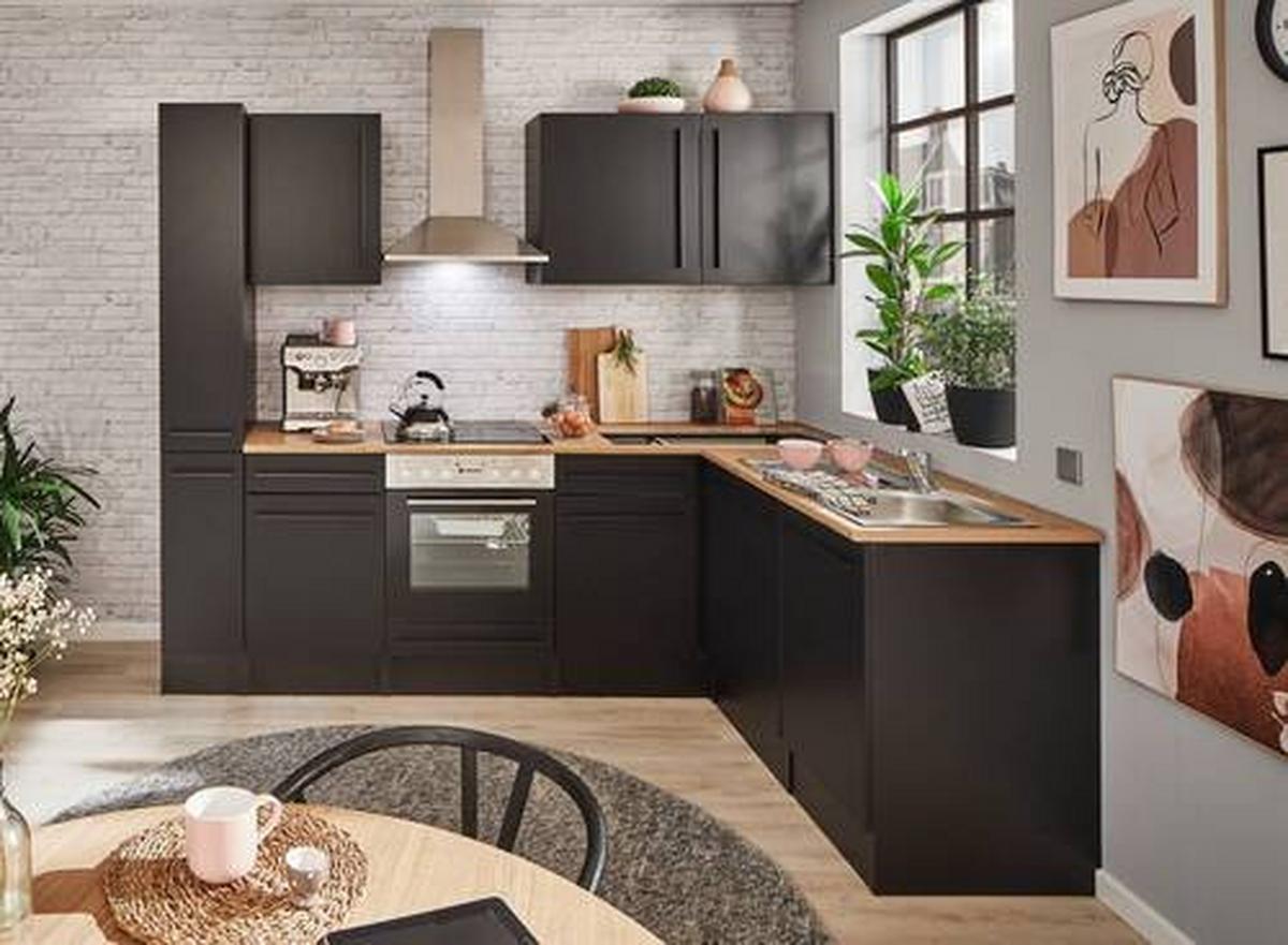 Eckküche Jazz 8 250 Schwarz S: 250x175 cm - Eichefarben/Schwarz, LIFESTYLE, Holzwerkstoff (250/175cm) - MID.YOU