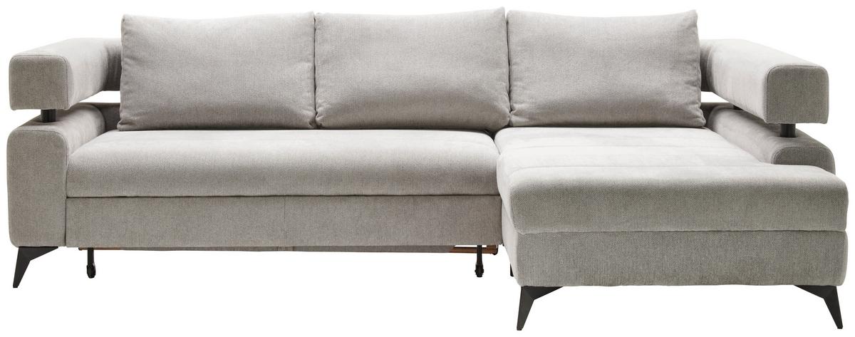 Rohová sedačka ROSALIE, pravá s úložným prostorem a lůžkem - černá/světle šedá, Konvenční, kov/textil (265/184cm)