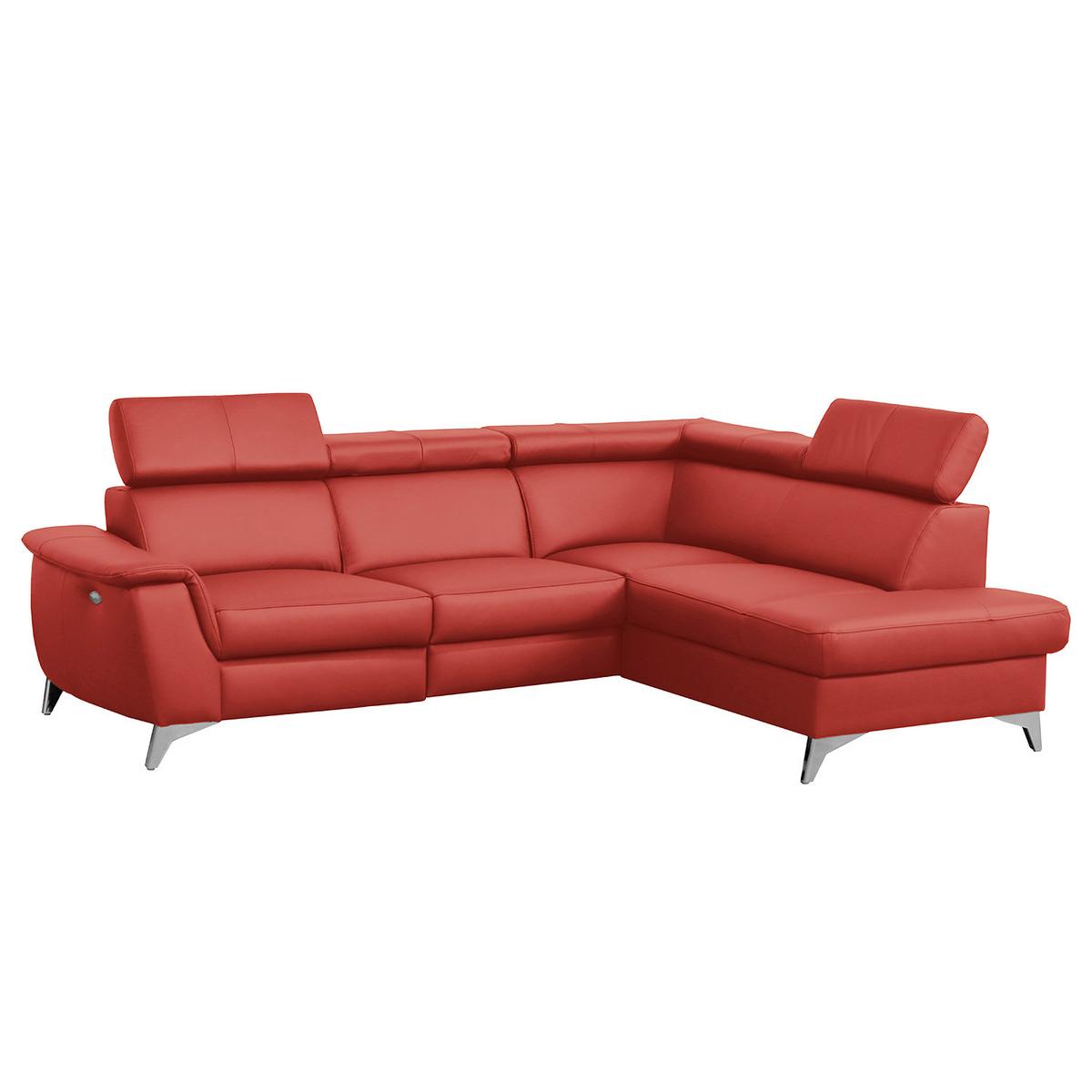 Ecksofa Lince Rot S: 257x197 Cm - Chromfarben/Rot, Design, Leder/Textil (257/197cm) - Livetastic