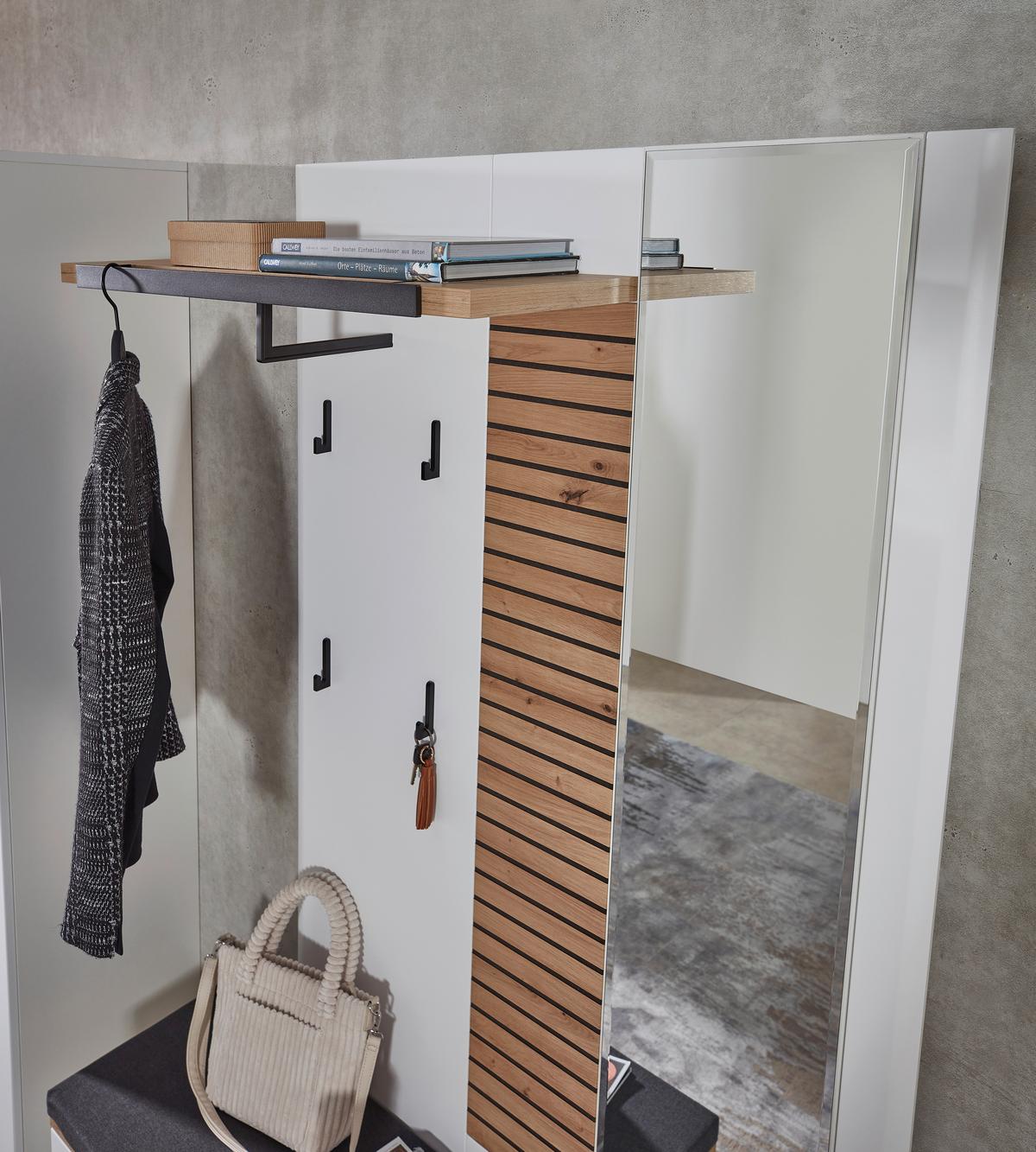 Garderobe Fresno Eiche Artisan/weiß B: 187 Cm - Schwarz/Weiß, Design, Glas/Holzwerkstoff (187/201/40cm) - Livetastic
