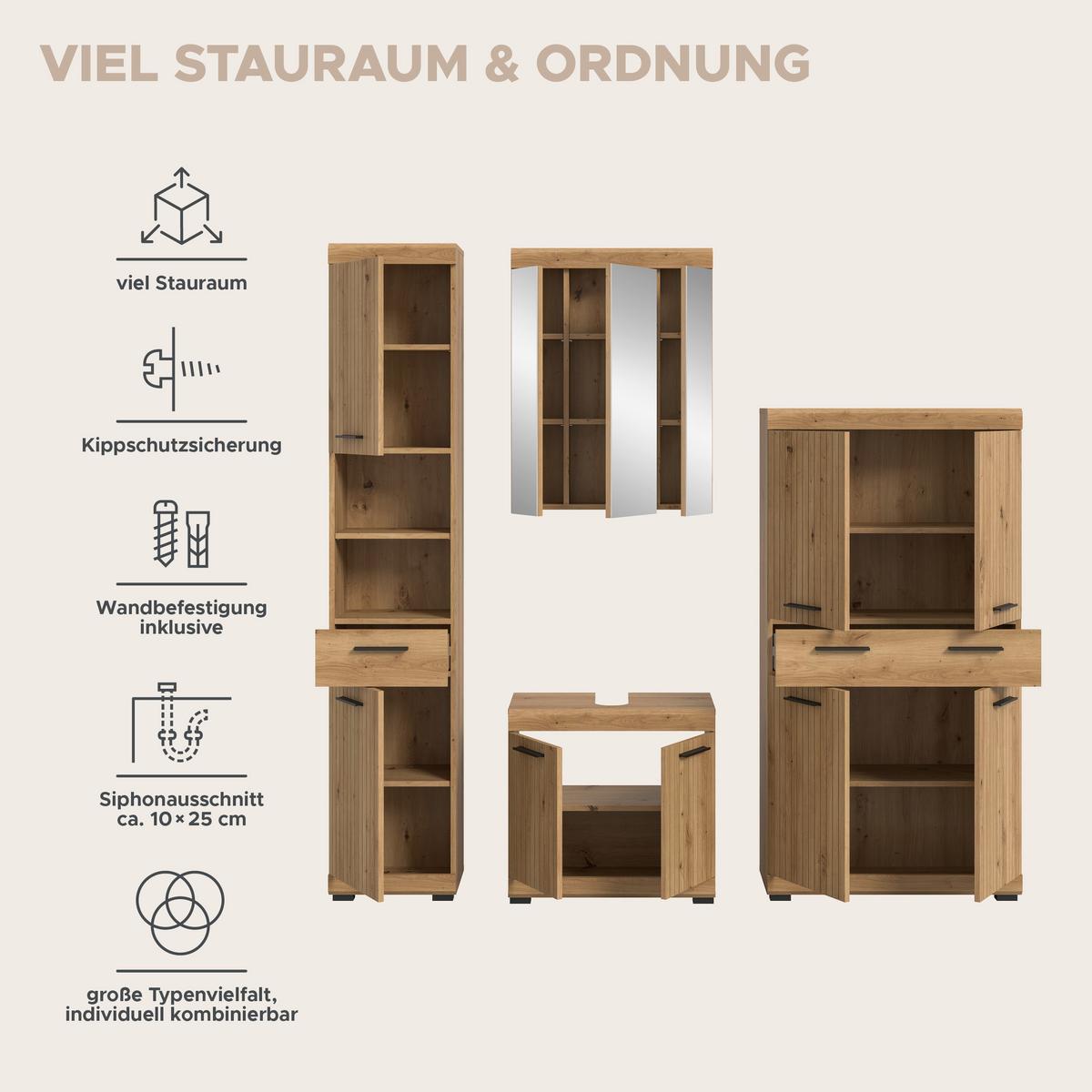 Badezimmer Scout Eiche Artisan Dekor B: 171cm - Schwarz/Eiche Artisan, Trend, Glas/Holzwerkstoff (171cm) - MID.YOU