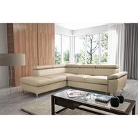 Ecksofa Lugano Teilleder Beige 208x248 - Chromfarben/Beige, Design, Leder/Textil (208/248cm) - Livetastic