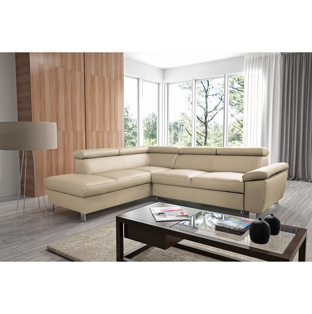 Ecksofa Lugano Teilleder Beige 208x248 - Chromfarben/Beige, Design, Leder/Textil (208/248cm) - Livetastic