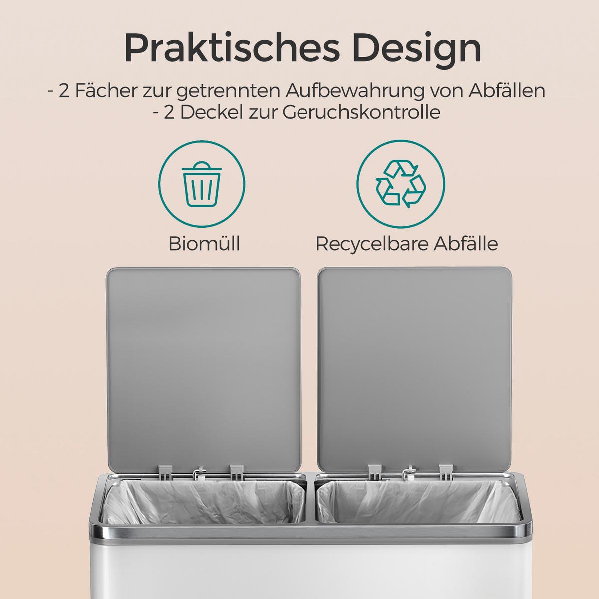 Abfallsammler Weiß B: 58,5 cm - Schwarz/Weiß, Basics, Kunststoff/Metall (58,5/65/32cm)