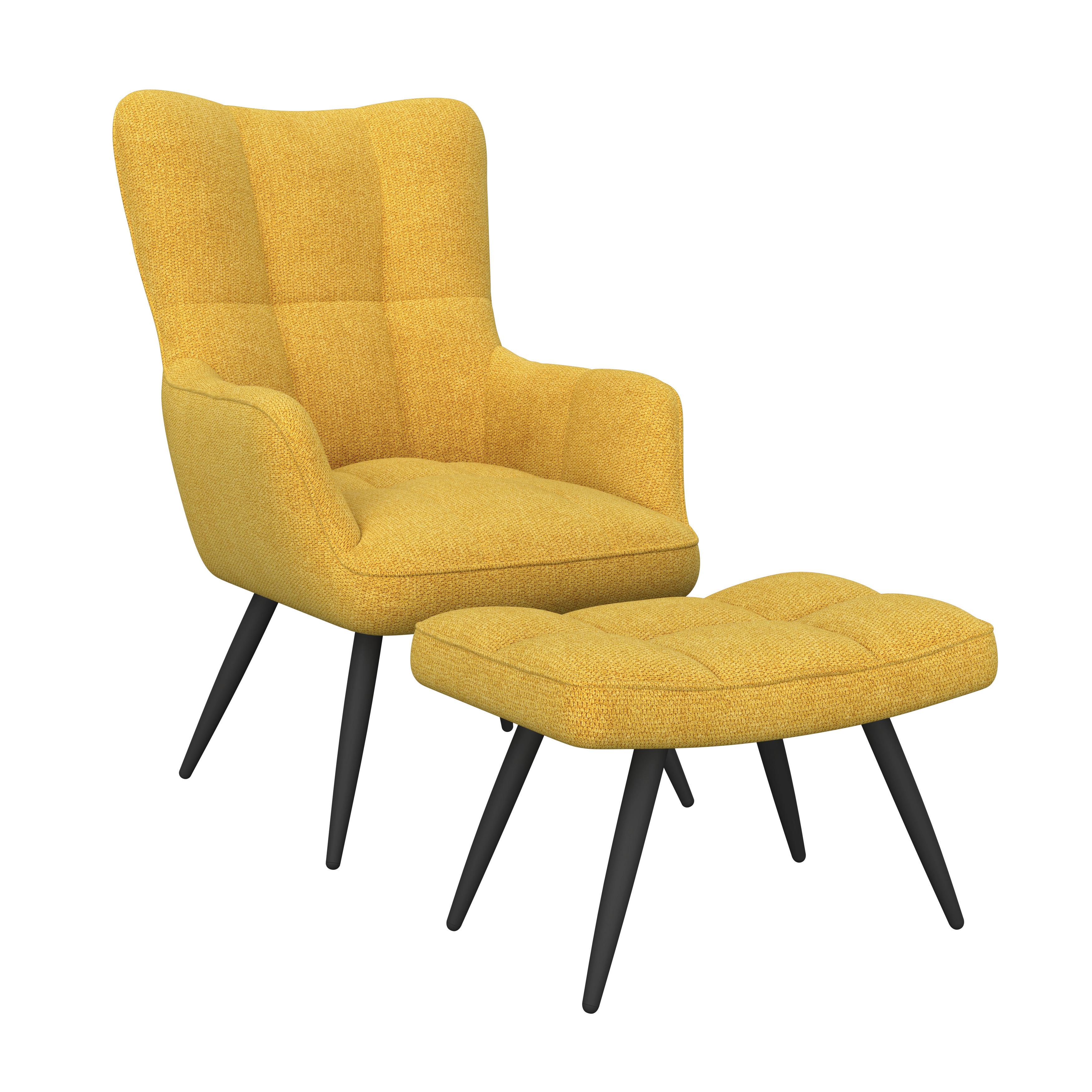 Ohrensessel Hanoi Webstoff gelb, B: 71 cm - Gelb/Schwarz, MODERN, Textil/Metall (71/98/83cm)