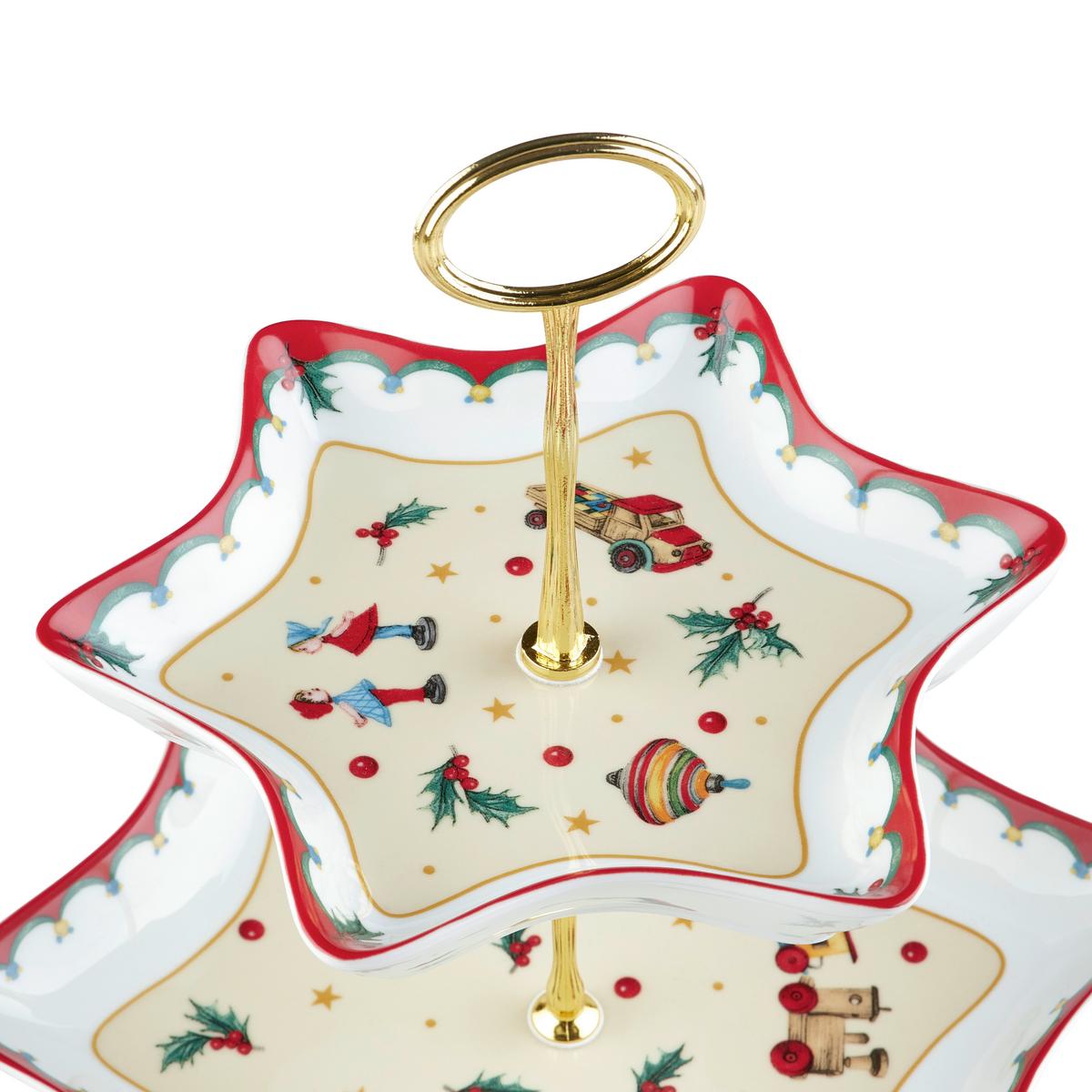 Poschodový tanier XMASS - zlatá/biela, Konventionell, kov/keramika (27/23cm) - Mömax