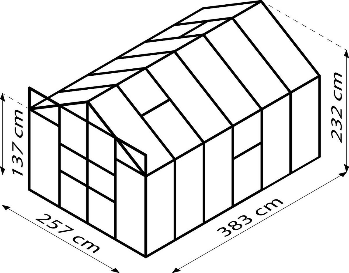 Gewächshausbausatz Meridian 2 9900  9,9 M2 Kunstoff/Metall - Alufarben, Basics, Kunststoff/Metall (257/231,8/383cm)