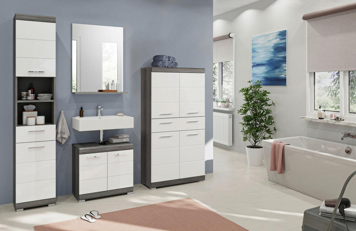 Badezimmer Scout - Weiß Hochglanz/Grau, MODERN, Holzwerkstoff (171cm) - MID.YOU