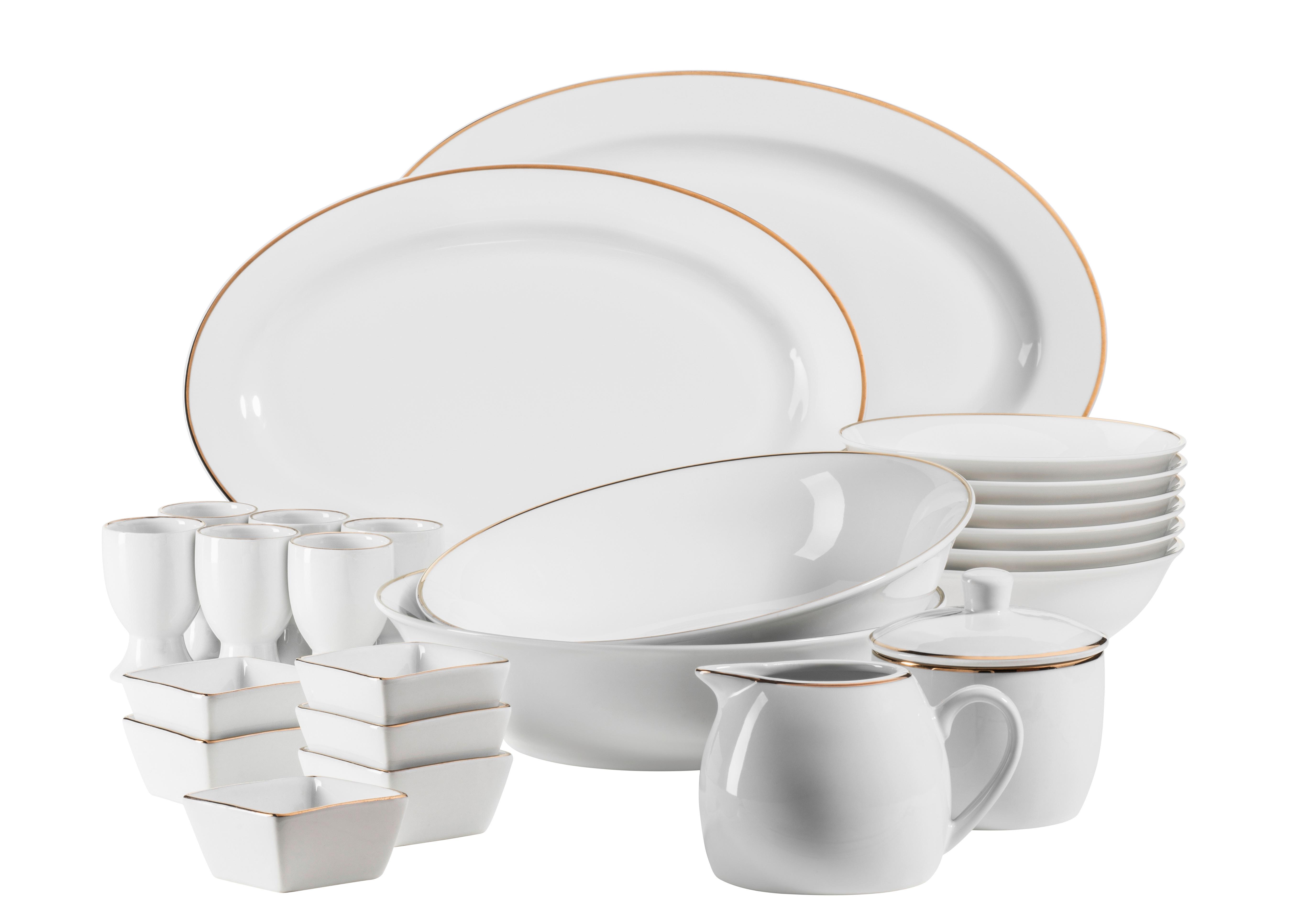 Kombiservice Weiß Goldfarben 6 Personen Geschirr Set - Goldfarben/Weiß, Basics, Keramik (39/34/28cm) - Mäser