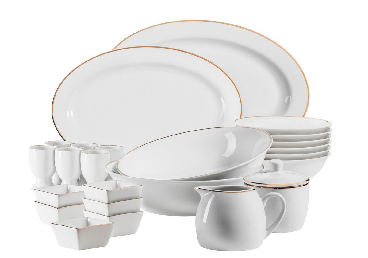 Kombiservice Weiß Goldfarben 6 Personen Geschirr Set - Goldfarben/Weiß, Basics, Keramik (39/34/28cm) - Mäser