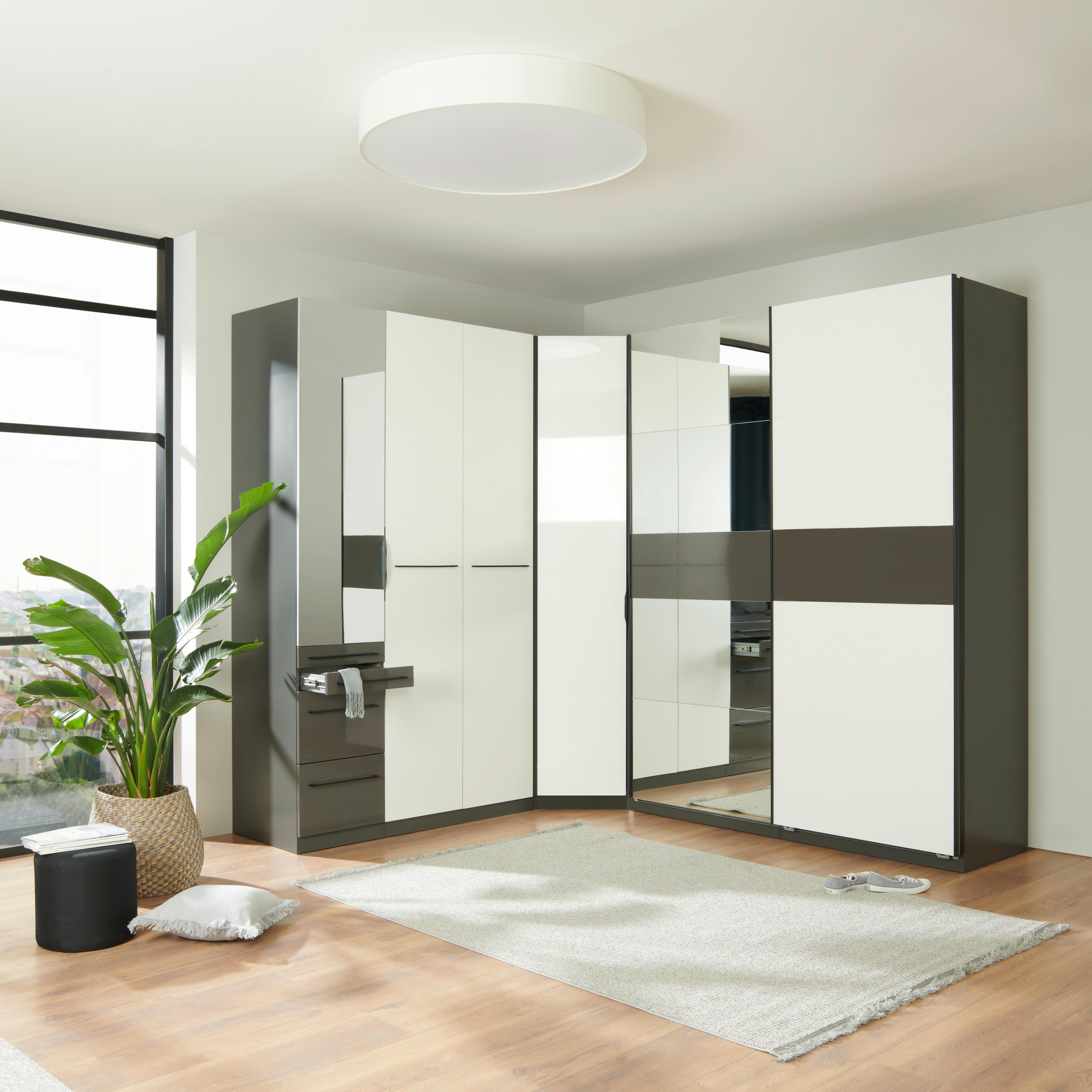 Eckschrank Mit Spiegel B: 225cm Ondega Anthrazit/Weiß - KONVENTIONELL (225/242,2/319cm) - Ondega