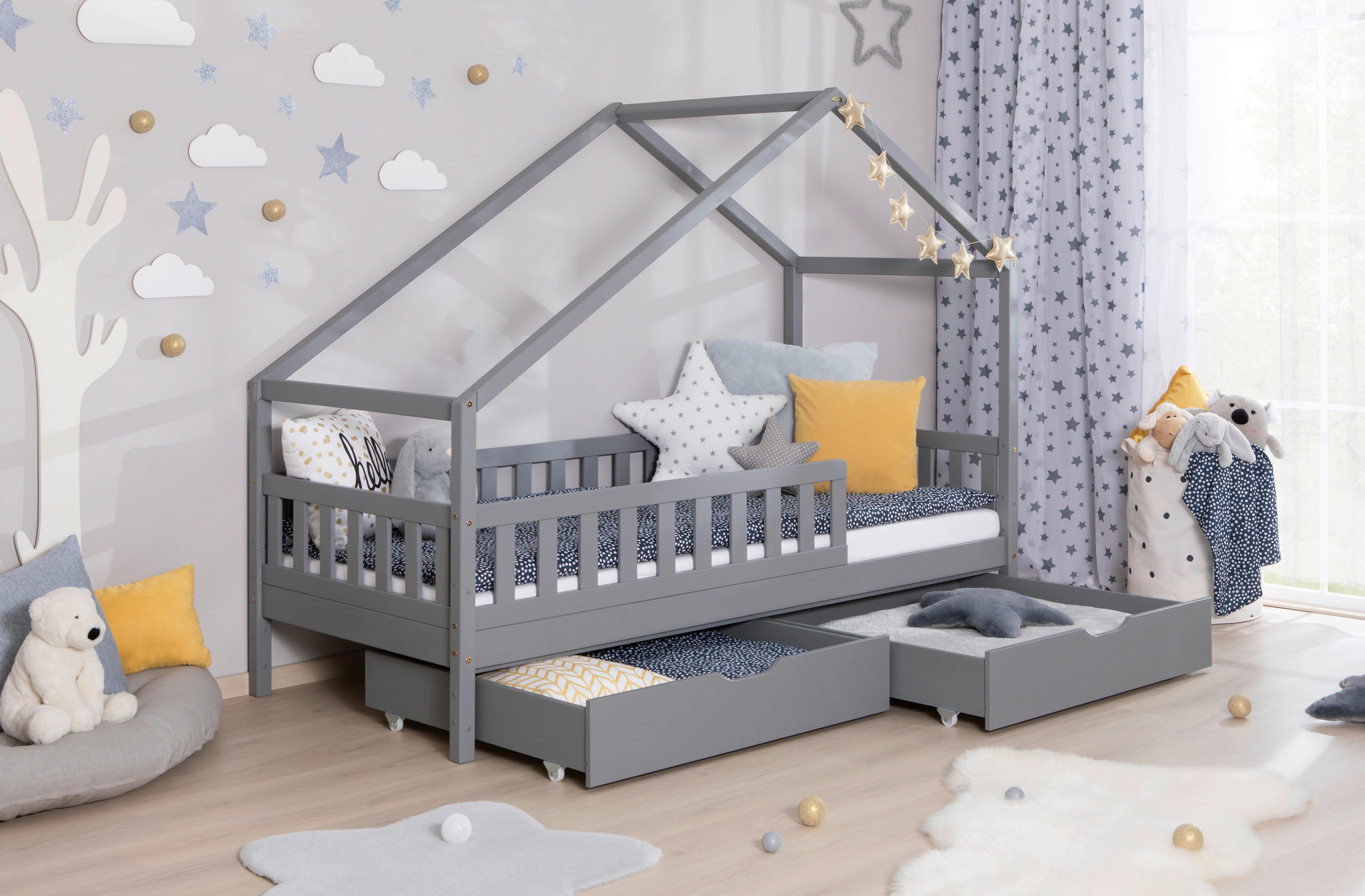 Hausbett Lou Bettschublade Hellgrau B: 90 Cm - Hellgrau/Naturfarben, MODERN, Holz (90/200cm) - MID.YOU