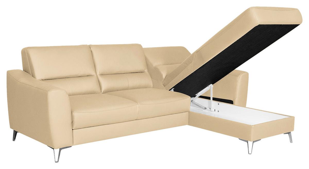 Ecksofa Santos Beige S: 241 cm - Chromfarben/Beige, Design, Leder/Textil (241/168cm) - Livetastic