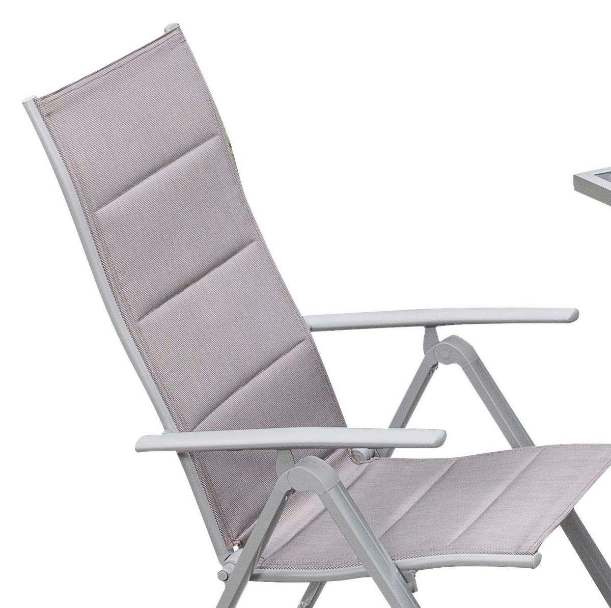 Gartengarnitur 7-Tlg. Taviano Metall/Textil/Glas - Silberfarben/Braun, ROMANTIK / LANDHAUS, Textil/Metall - Gardenson