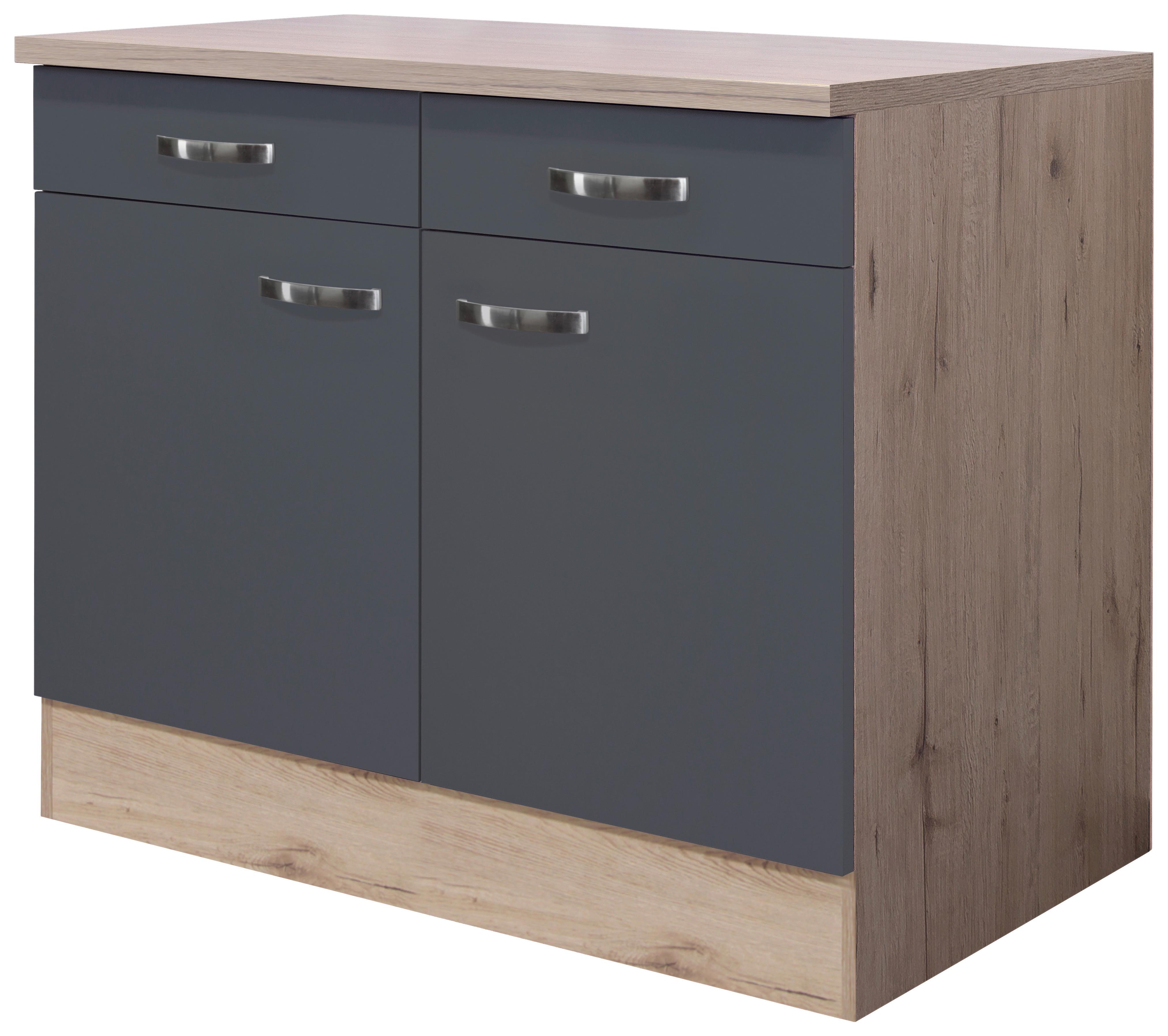 Küchenunterschrank Shadow B: 100 cm Grau/Eiche Dekor