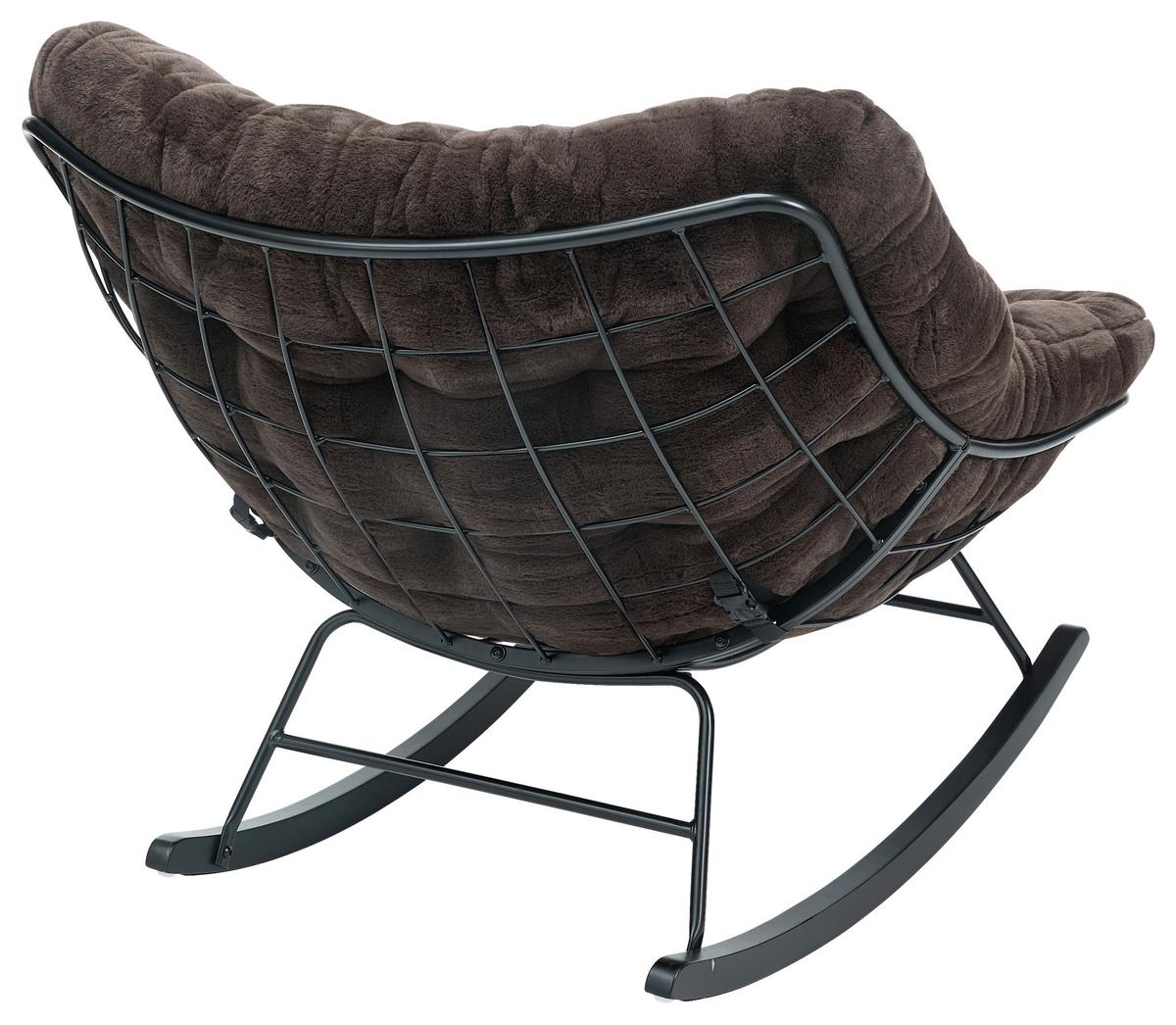 Houpací křeslo CLOUD, tmavě hnědá umělá kožešina - tmavě hnědá/černá, Moderní, kov/dřevo (96/88/103cm) - Mömax